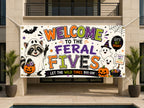 Personalized 5th Birthday Banner, Feral Fives Raccoon Party Sign, Halloween Backdrop