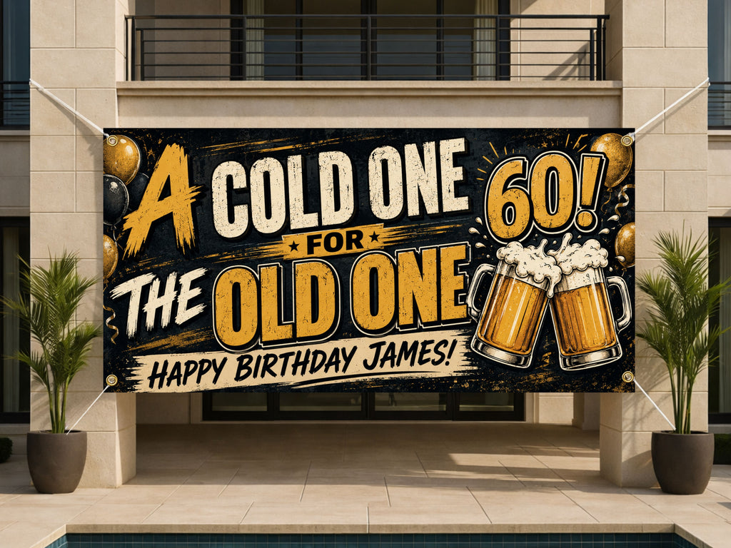 Funny 60th Birthday Banner, Beer Party Sign, Mens Backdrop