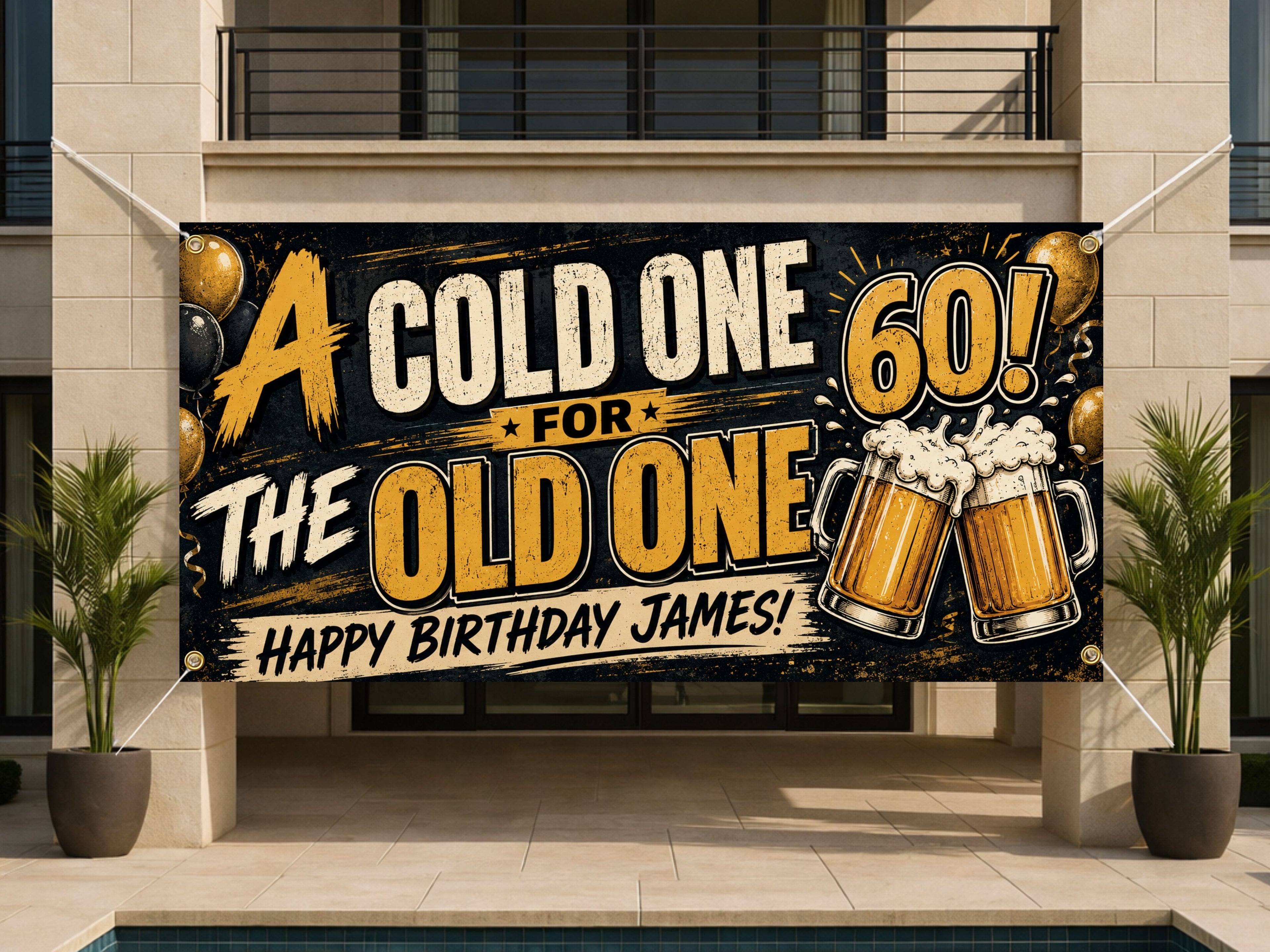 Funny 60th Birthday Banner, Beer Party Sign, Mens Backdrop