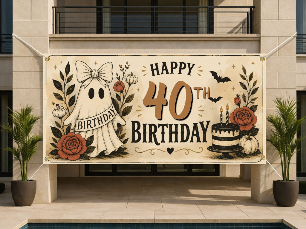 Funny 40th Birthday Banner, Ghost Party Backdrop, Spooky Birthday Decor