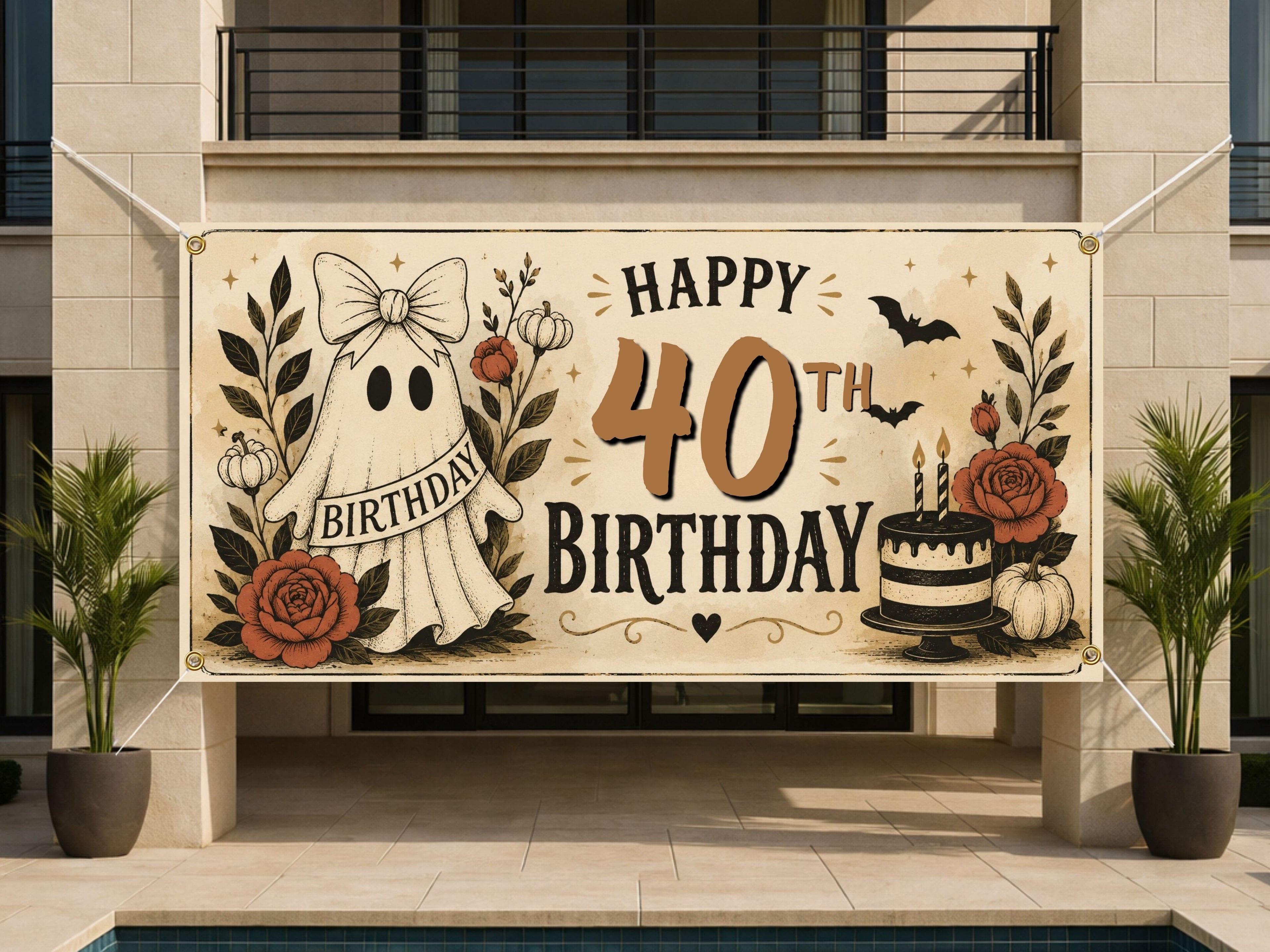 Funny 40th Birthday Banner, Ghost Party Backdrop, Spooky Birthday Decor