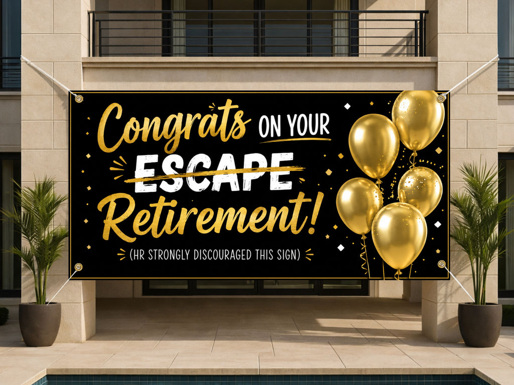 Funny Retirement Banner, Congrats on Your Escape Retirement Sign, Coworker Farewell