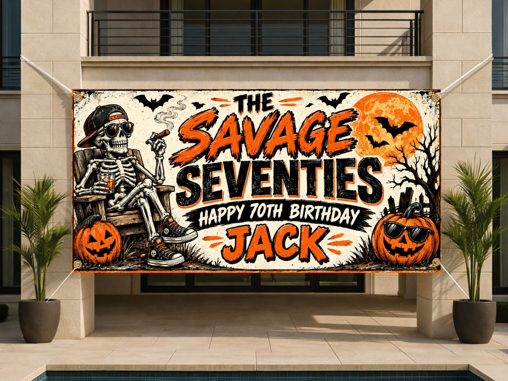 Skeleton 70th Birthday Banner