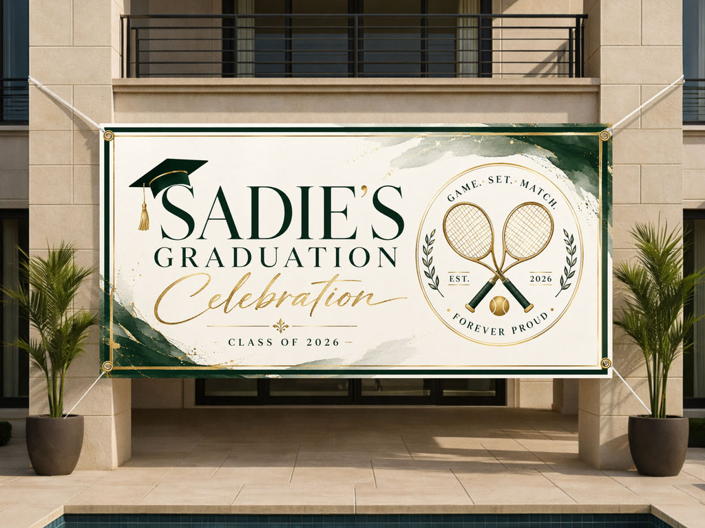 Tennis Graduation Banner, Senior Athlete Sign, Custom Name Backdrop