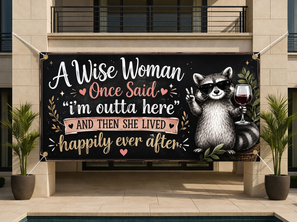 Funny Women's Retirement Banner | Wise Woman Outta Here Happily Ever After