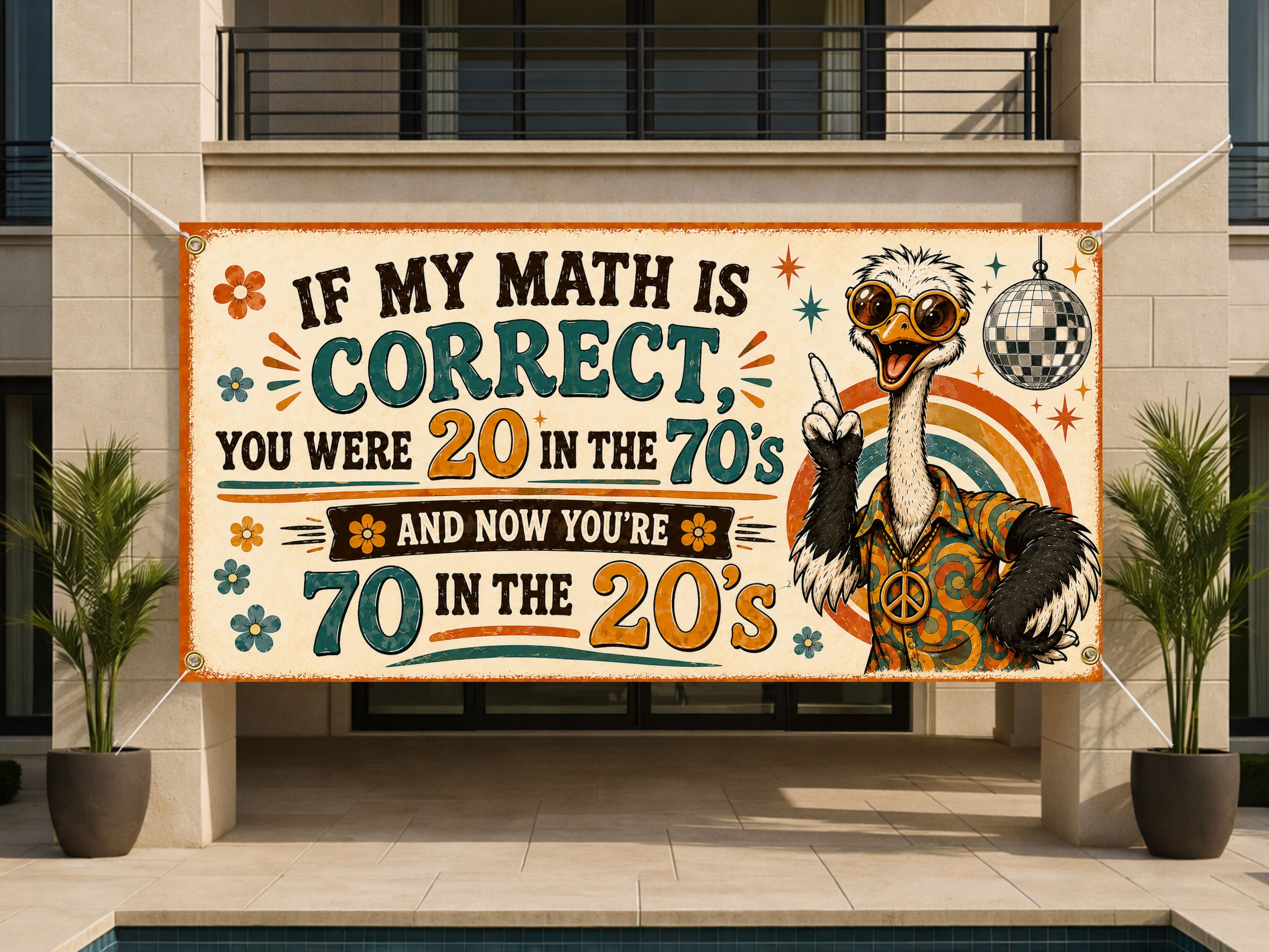 Ostrich 70th Birthday Banner
