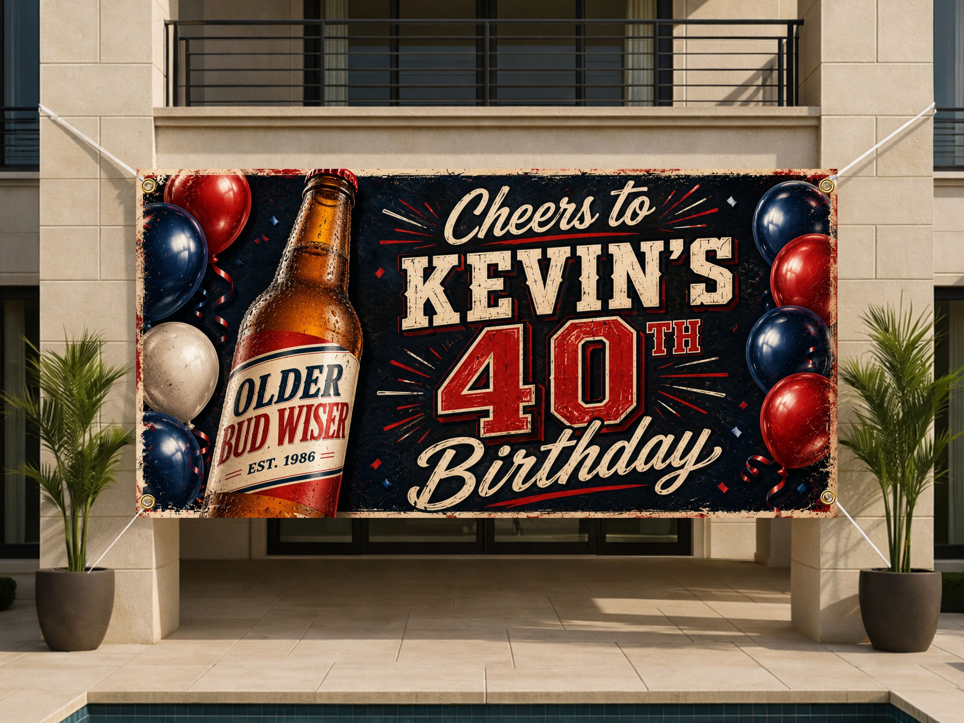 Funny 40th Birthday Banner, Beer Party Sign, Man Photo Backdrop