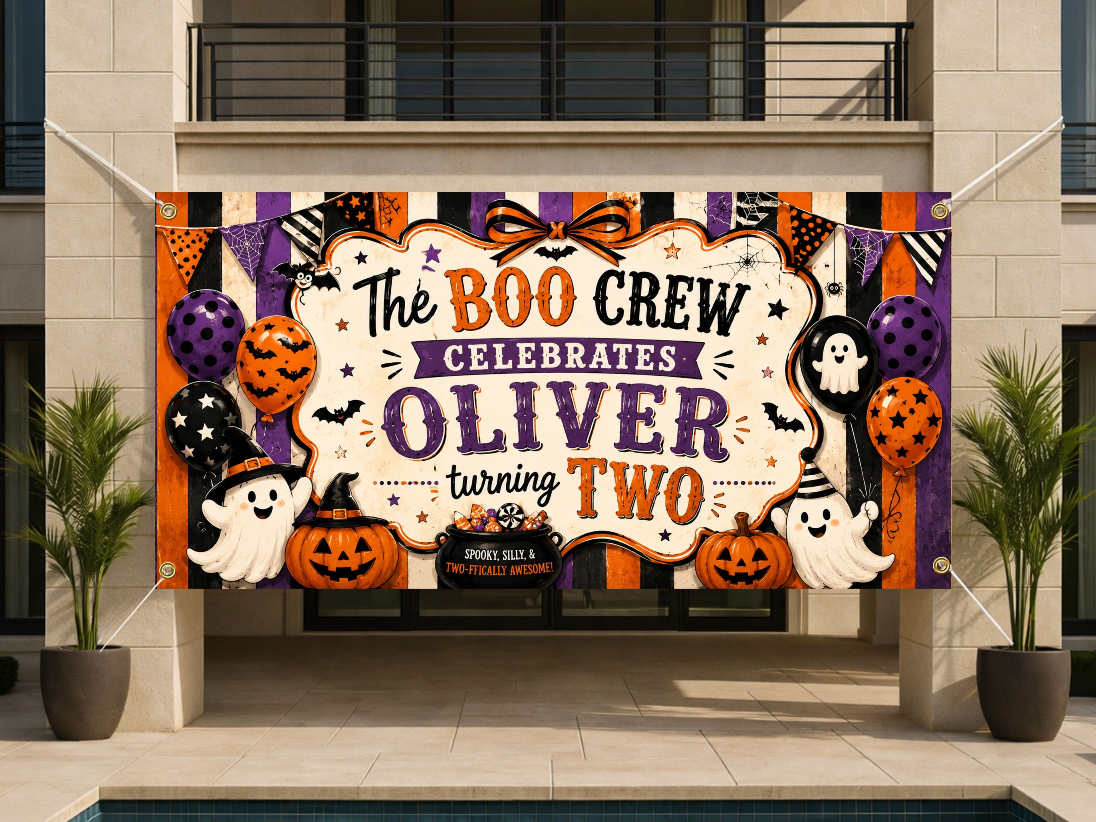 Halloween 2nd Birthday Banner, Boo Crew Party Sign, Spooky Photo Backdrop