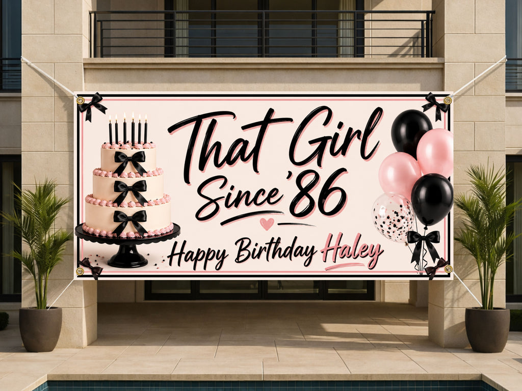 40th Birthday Banner, That Girl Since 86 Sign, Women Party Backdrop