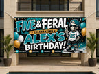 5th Birthday Funny Skeleton Sign Birthday Banner, Five and Feral Birthday Decor