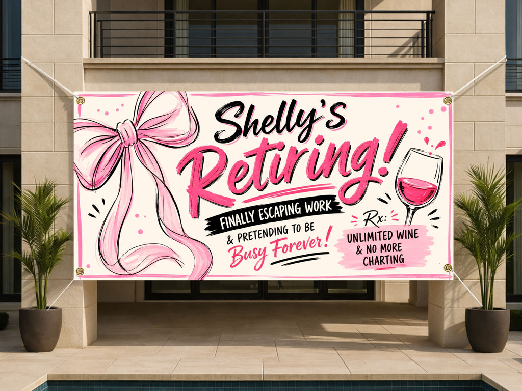 Funny Retirement Banner, Busy Forever Sign, Women Office Backdrop