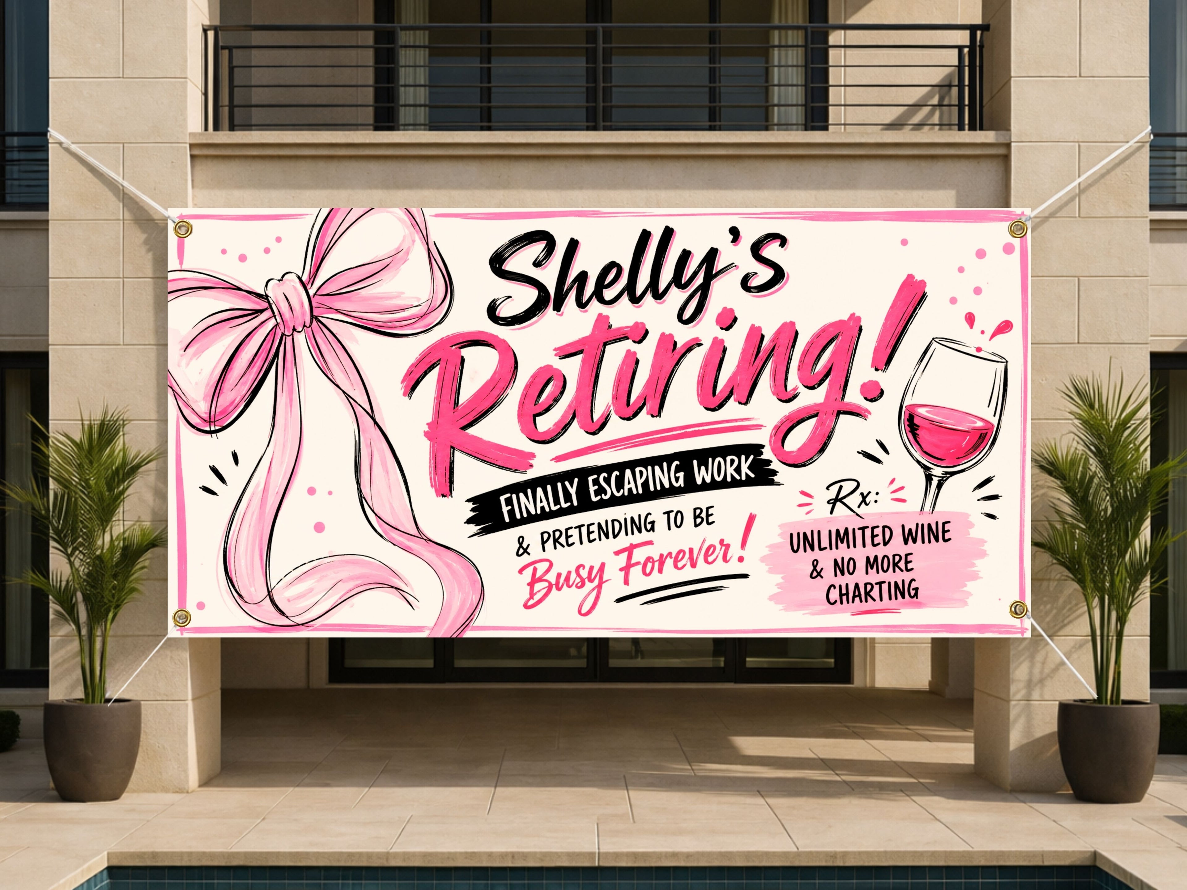 Funny Retirement Banner, Busy Forever Sign, Women Office Backdrop