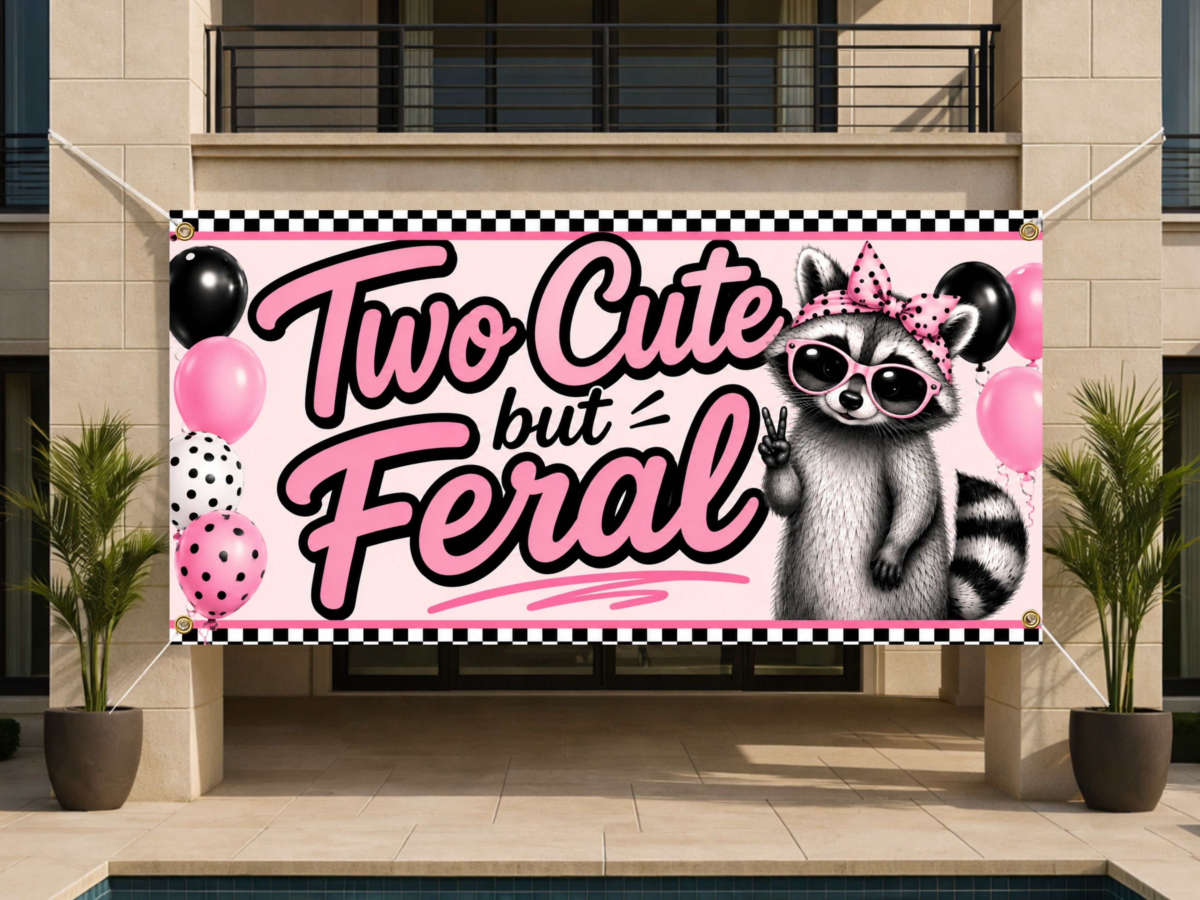 Funny 2nd Birthday Banner, Raccoon Party Sign, Girl Backdrop
