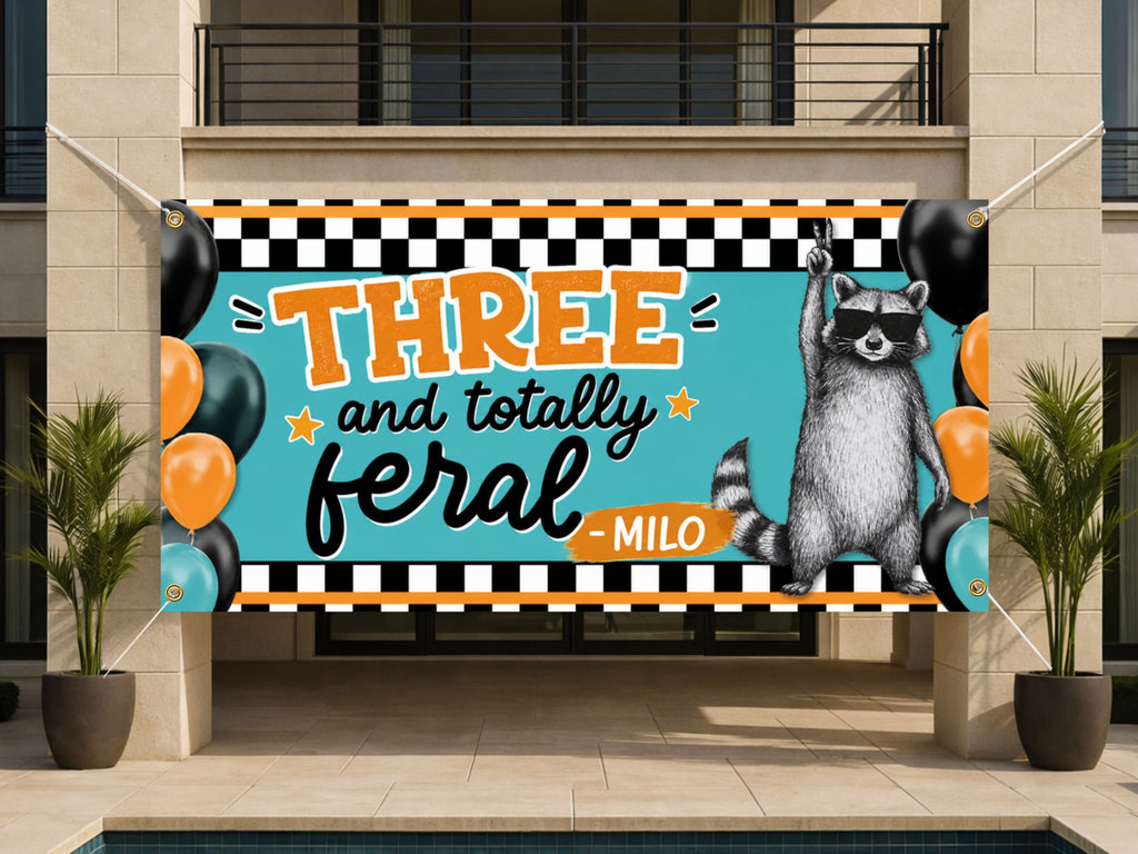 Funny 3rd Birthday Banner, Raccoon Party Sign, Boy Backdrop