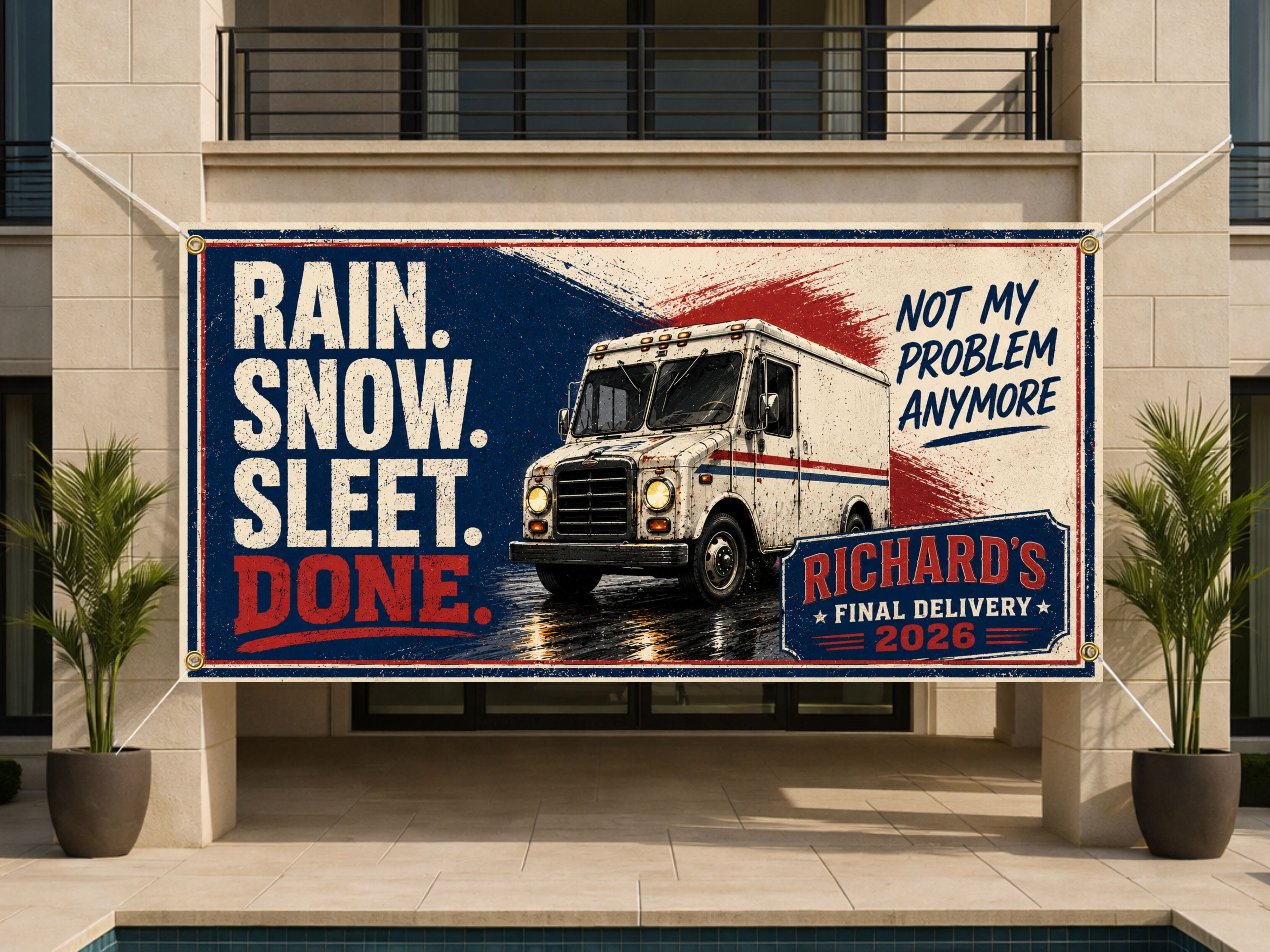 Funny Retirement Banner, Mail Carrier Retirement Sign, Final Delivery Backdrop
