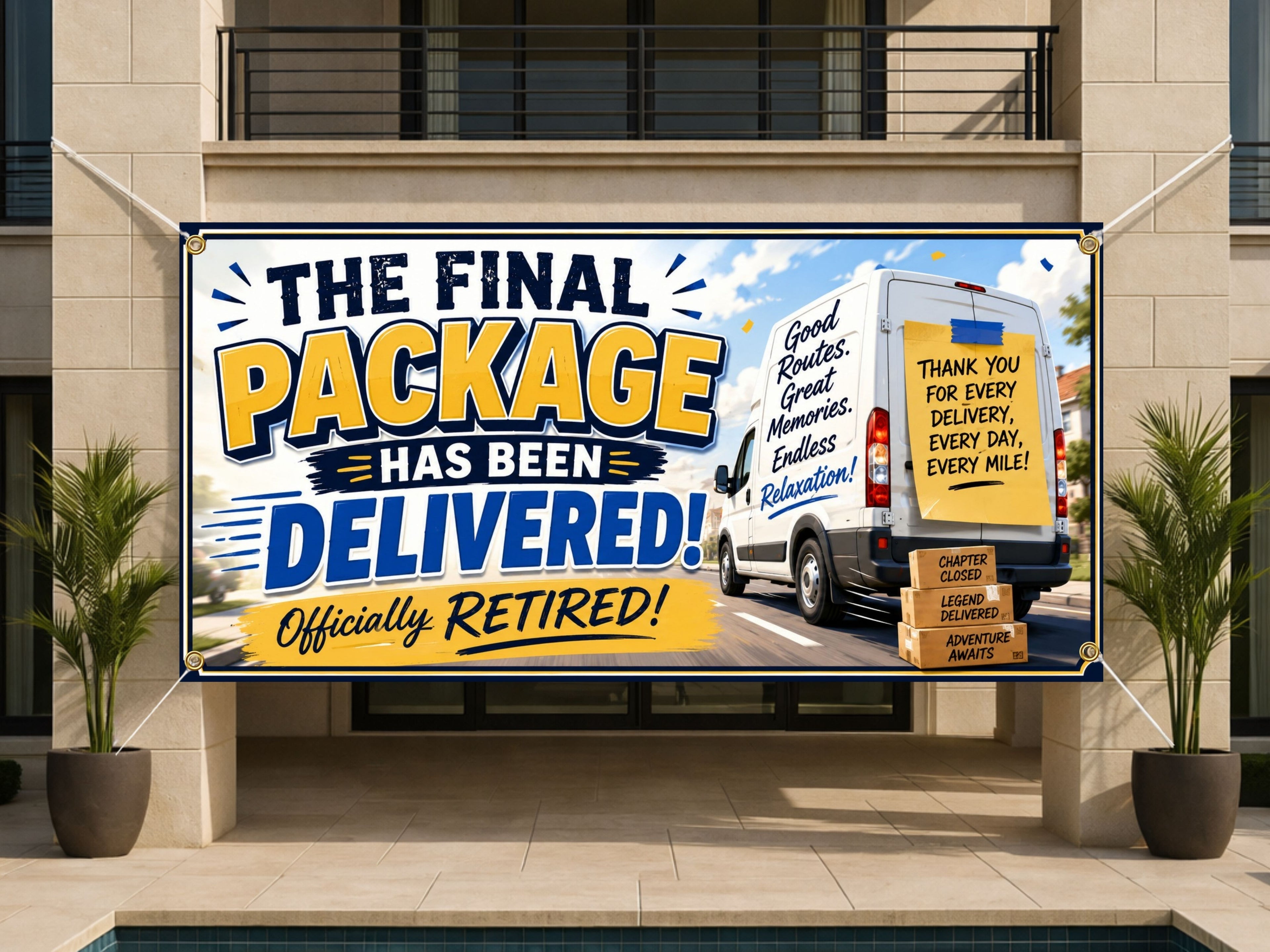 Retirement Party Banner, Final Package Delivered Sign, Office Farewell Backdrop