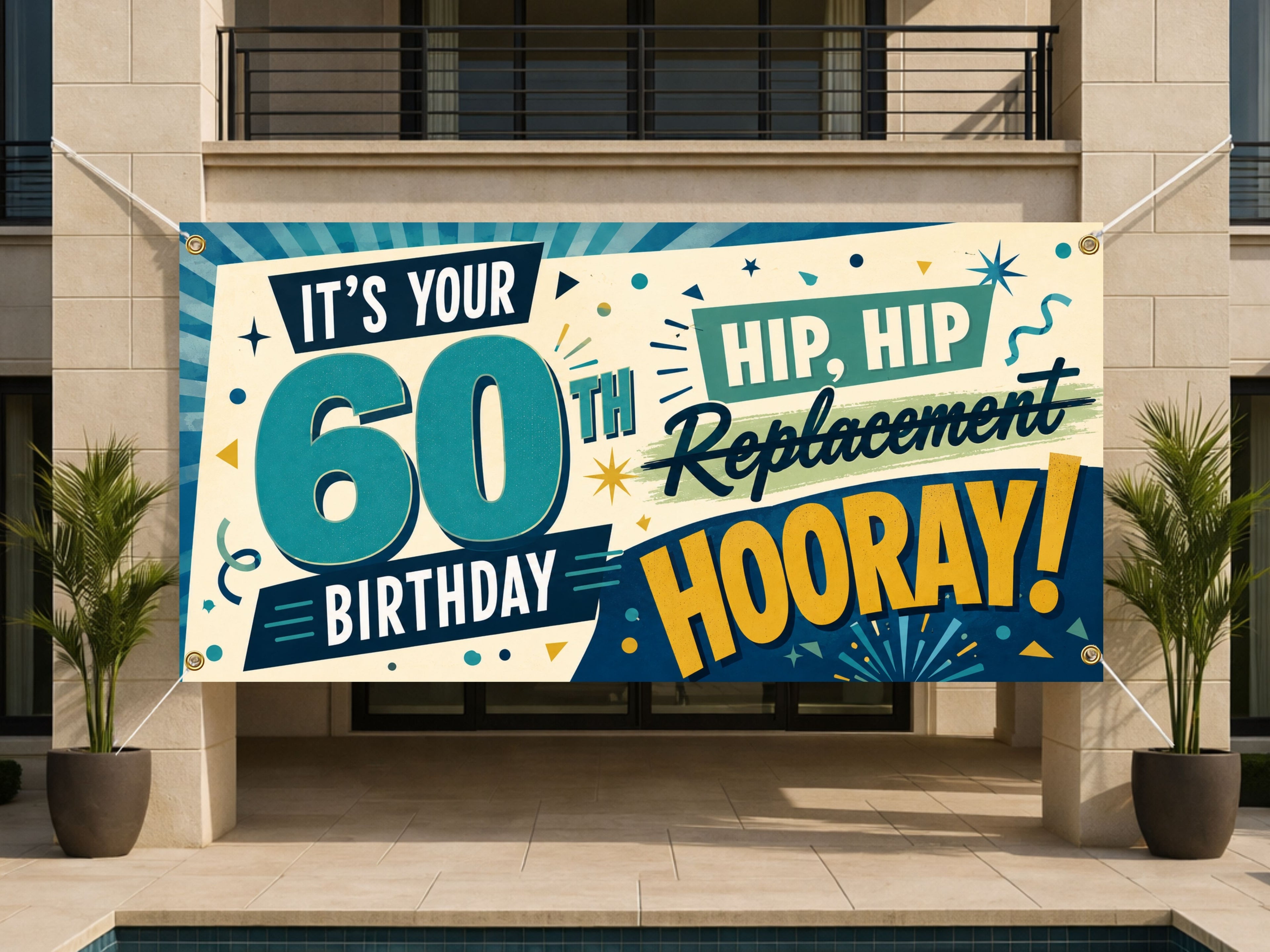 Funny 60th Birthday Banner, Hip Replacement Sign, Party Backdrop