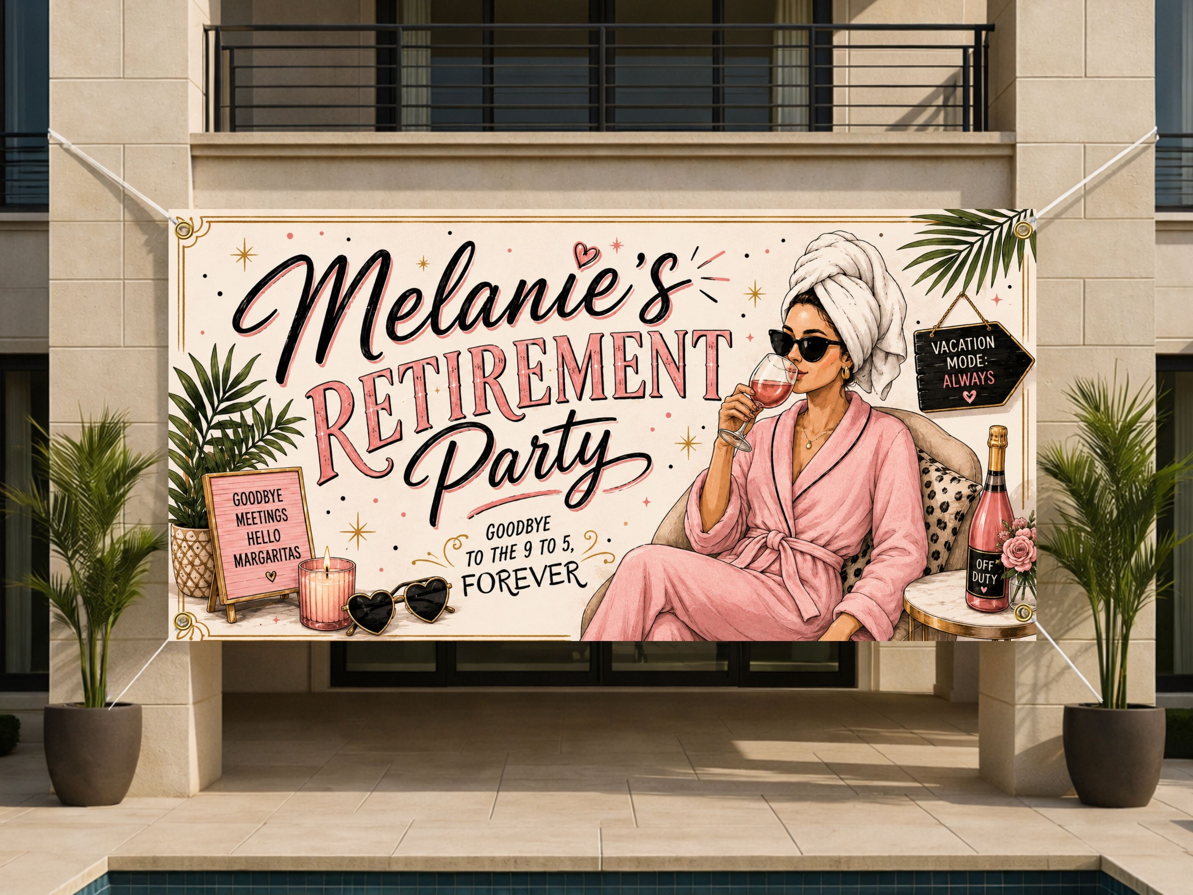 Personalized Retirement Banner, Custom Retirement Party Sign, Spa Theme