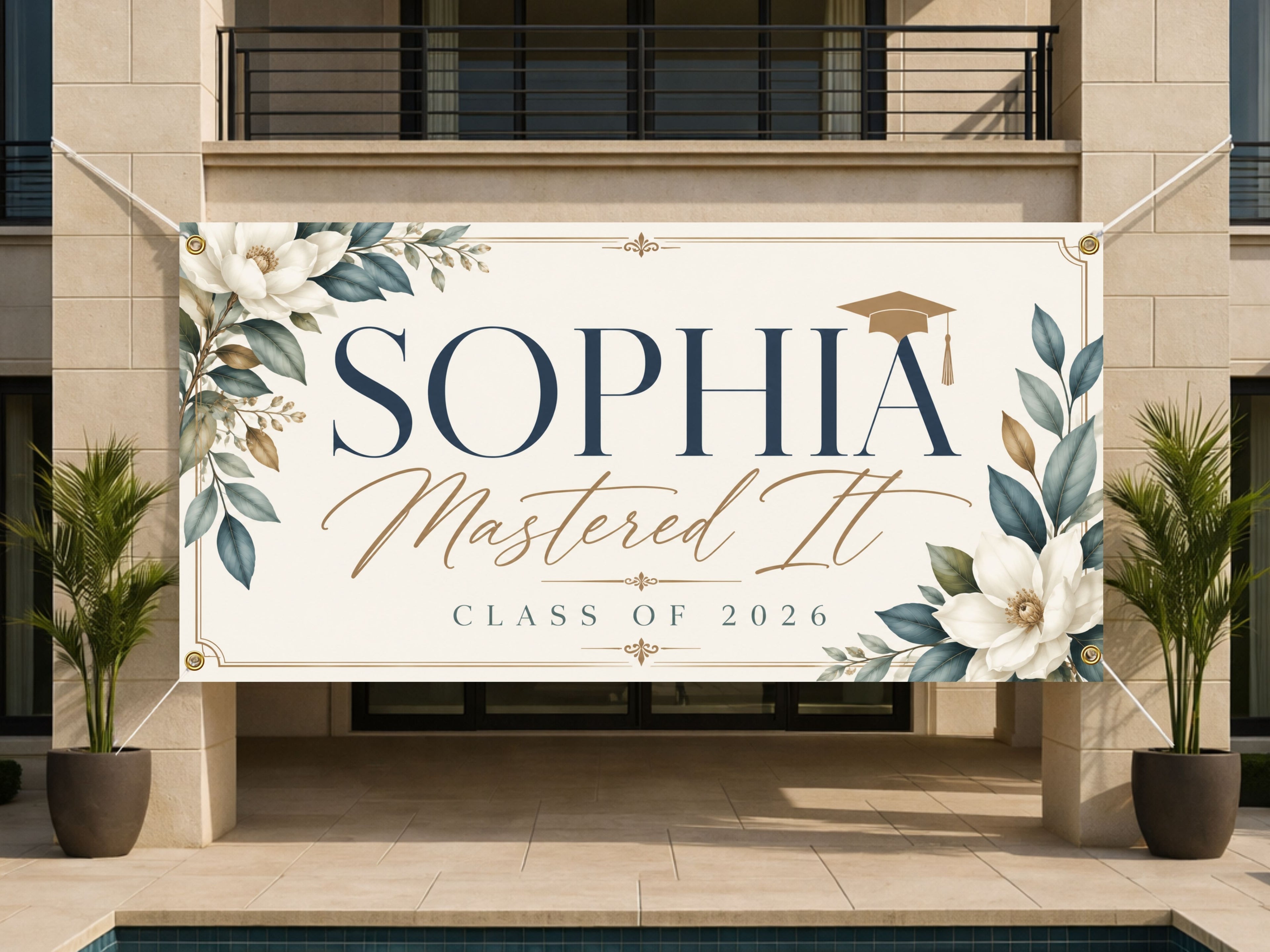 Masters Graduation Banner, Personalized Grad Party Sign, Custom Name Backdrop