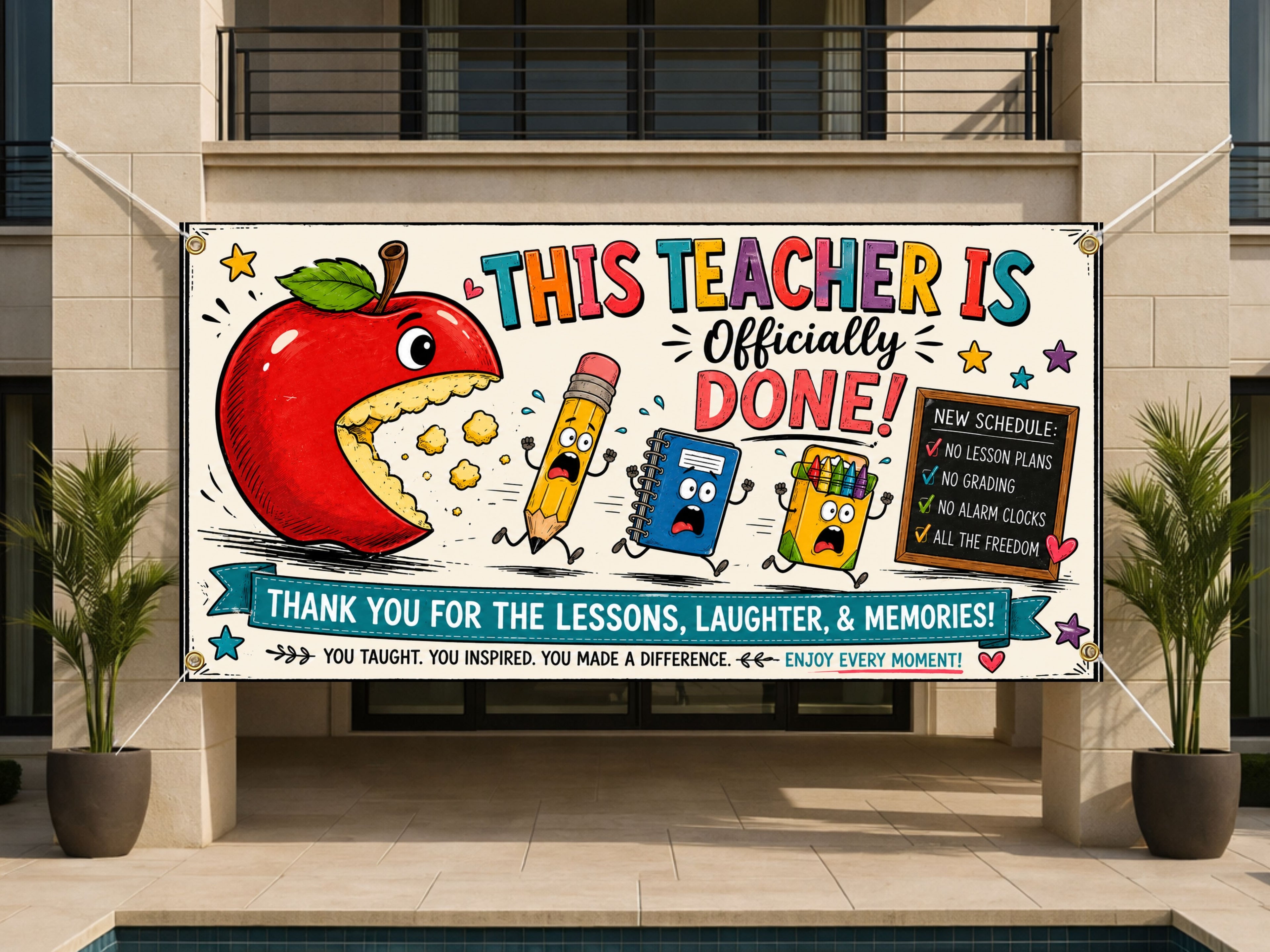 Teacher Retirement Banner, Funny Retirement Sign, Classroom Farewell Decor