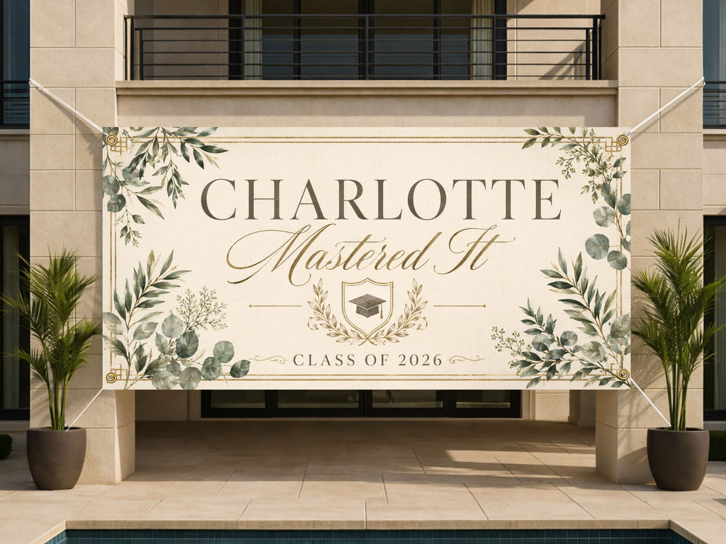 Masters Graduation Banner, Personalized Grad Party Sign, Custom Name Backdrop
