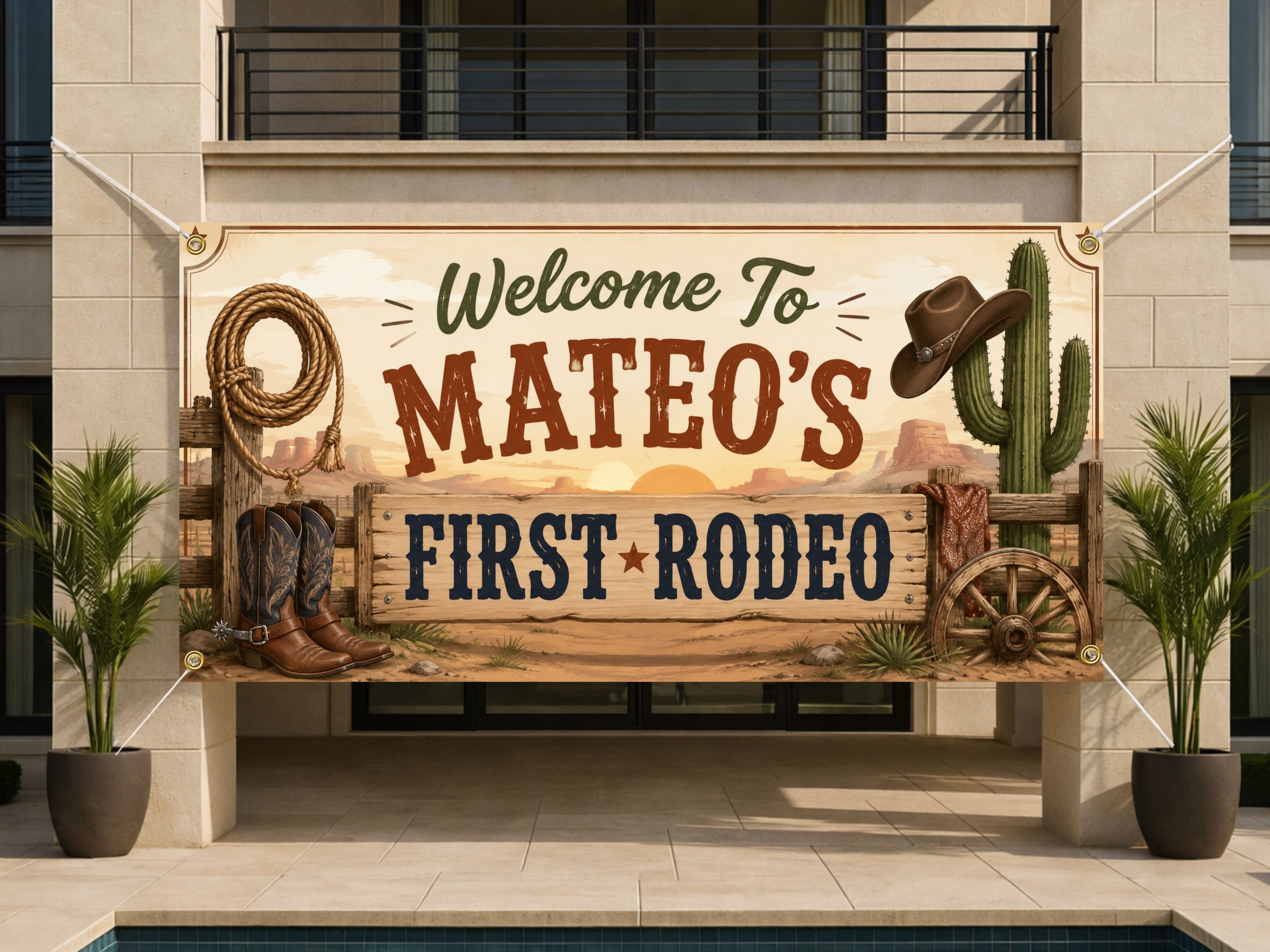 First Rodeo Birthday Banner,  1st Birthday Western Cowboy Theme Party Decor
