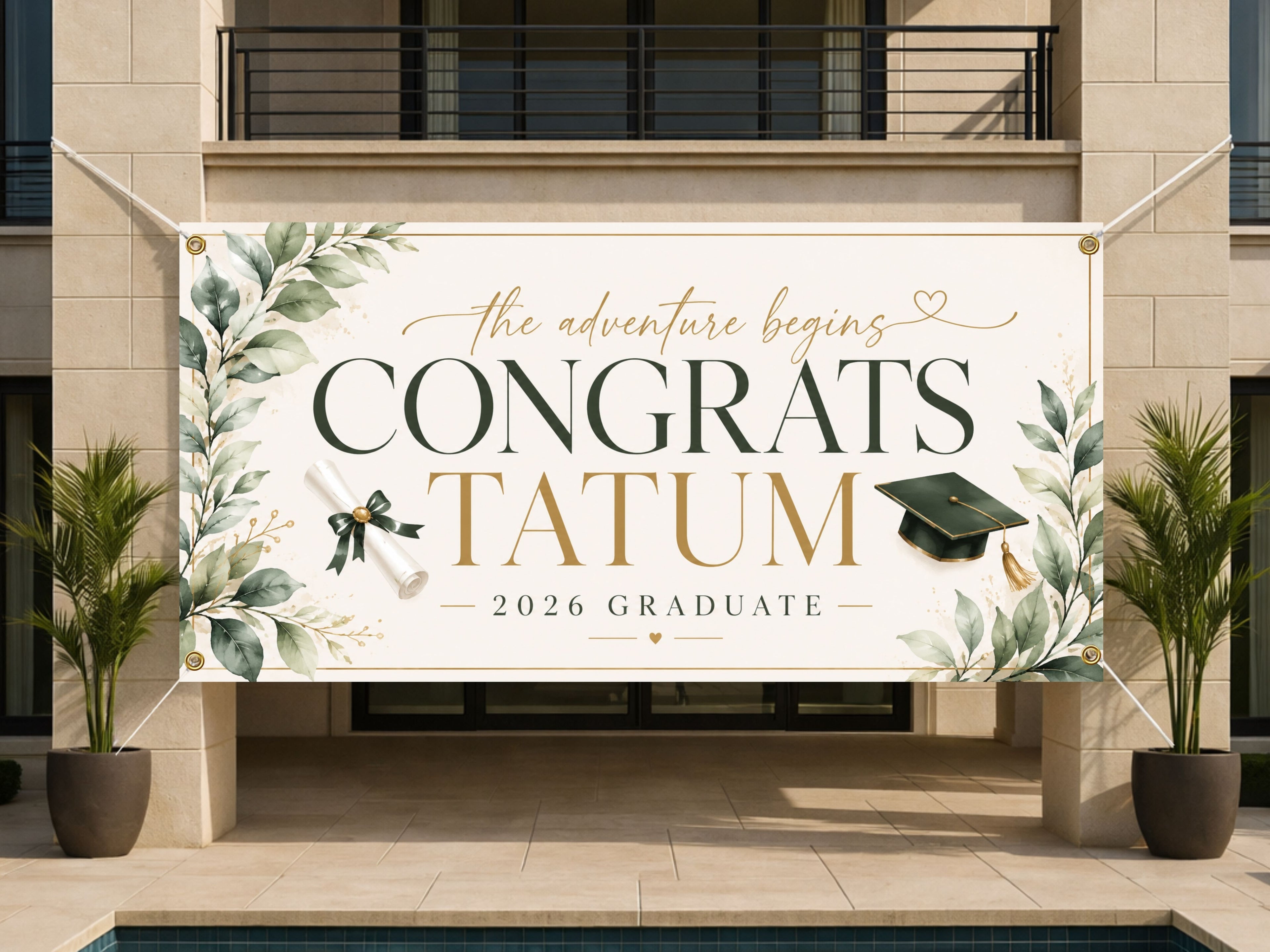 Graduation Banner, Personalized Grad Party Sign, Custom Name Backdrop
