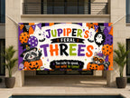 Personalized 3rd Birthday Banner, Feral Threes Raccoon Party Sign, Halloween Backdrop