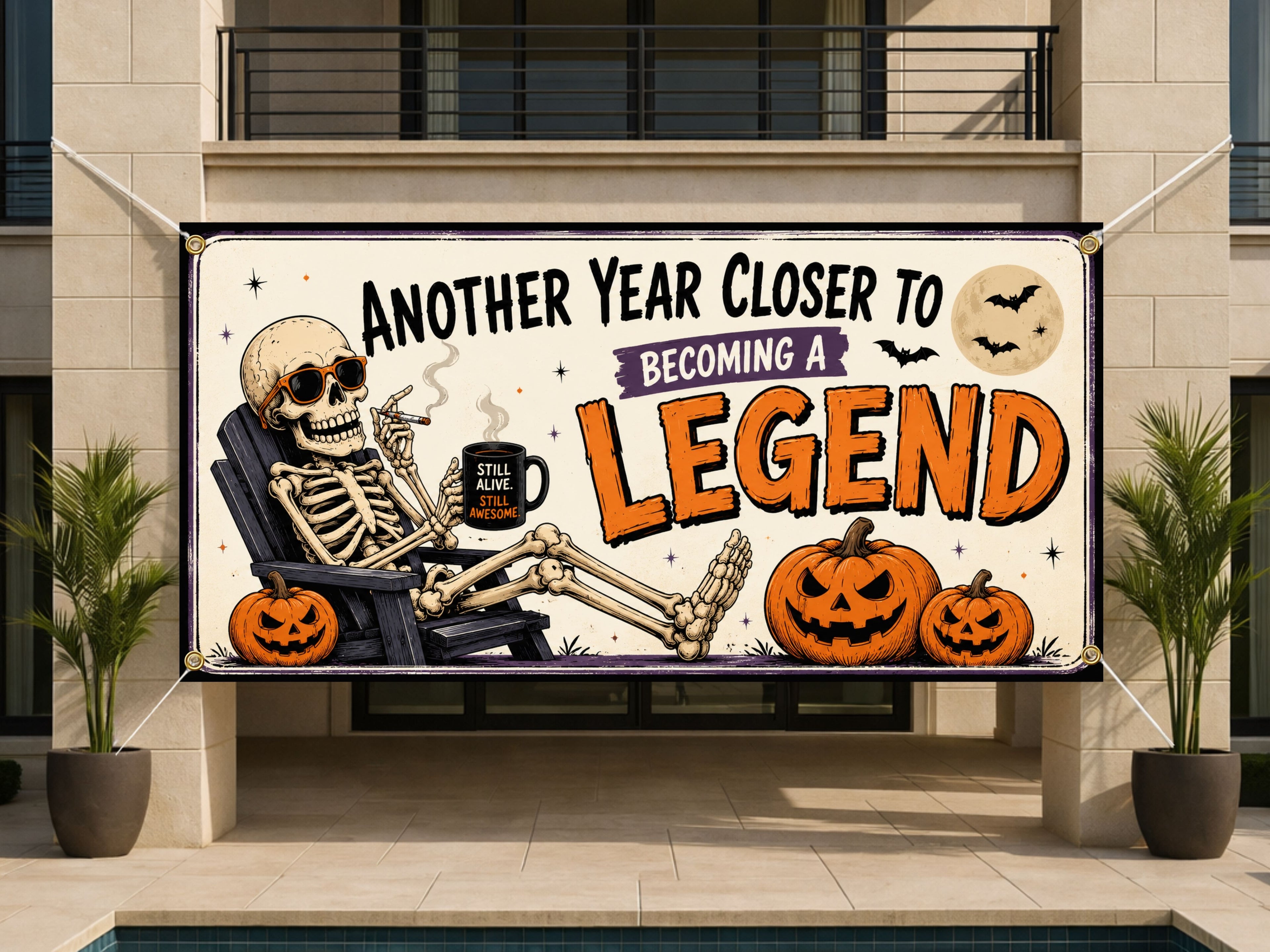 Funny Birthday Banner, Skeleton Party Backdrop, Legend Birthday Decor