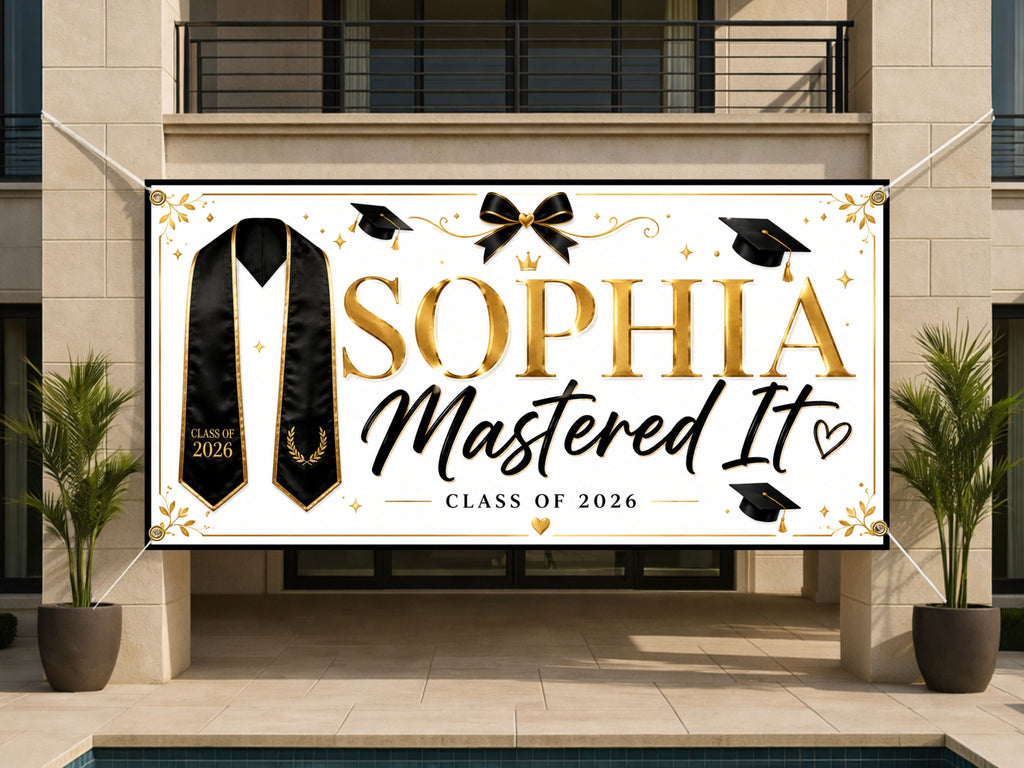 Graduation Banner, Personalized Grad Party Sign, Custom Name Backdrop