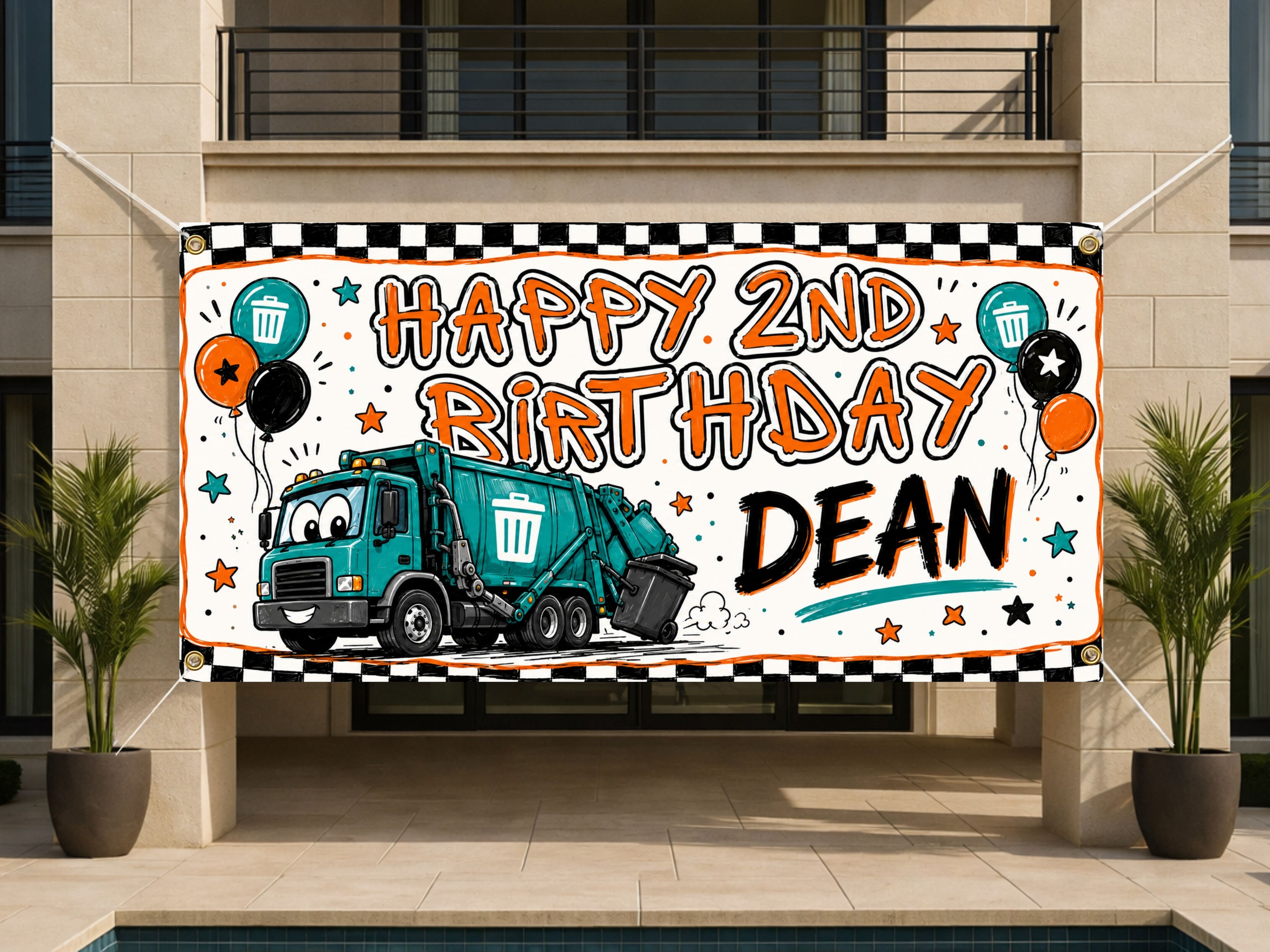Garbage Truck 2nd Birthday Banner