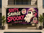 Funny 60th Birthday Banner, Sixty Savage And Spooky Party Sign, Ghost Backdrop