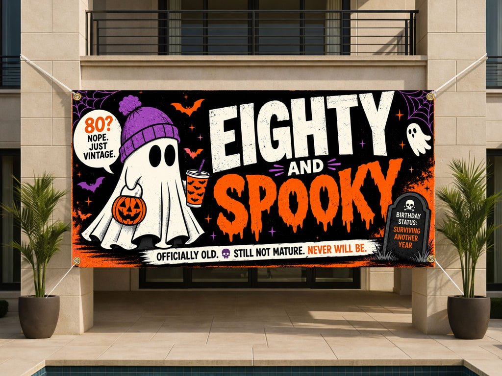 Spooky Ghost 80th Birthday Banner