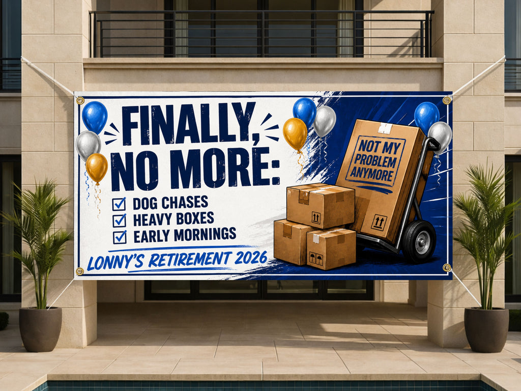 Funny Retirement Banner, Mail Carrier Retirement Sign, No More Deliveries Backdrop
