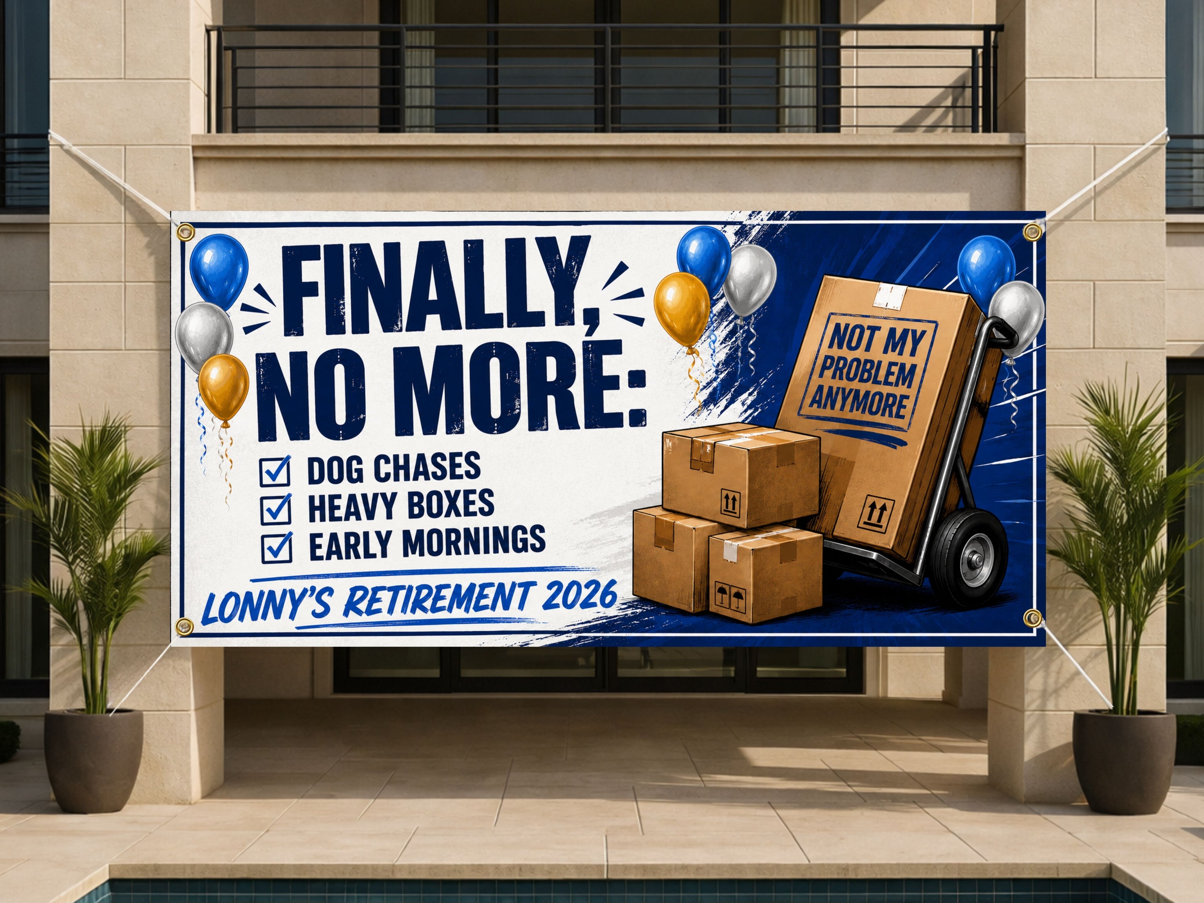 Funny Retirement Banner, Mail Carrier Retirement Sign, No More Deliveries Backdrop