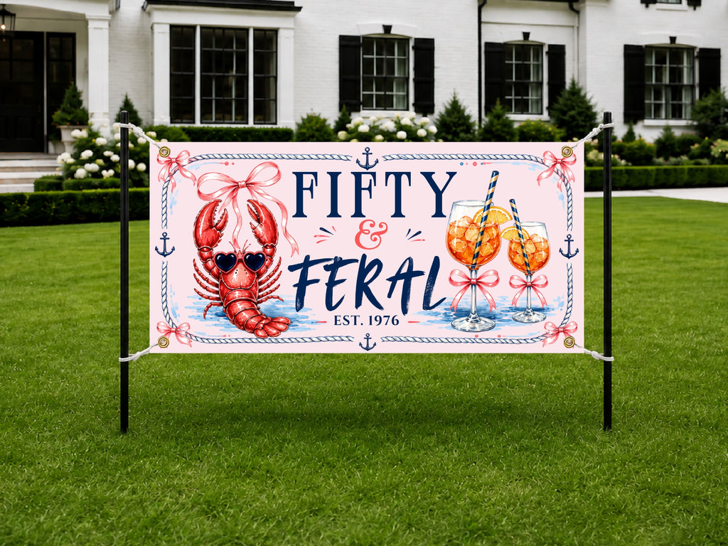 Fifty & Feral Coastal Crab and Martini 50th Birthday Banner