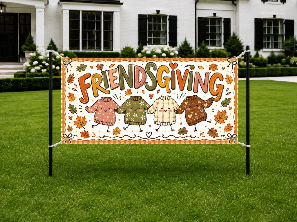 Cozy Sweaters Friendsgiving Party Banner