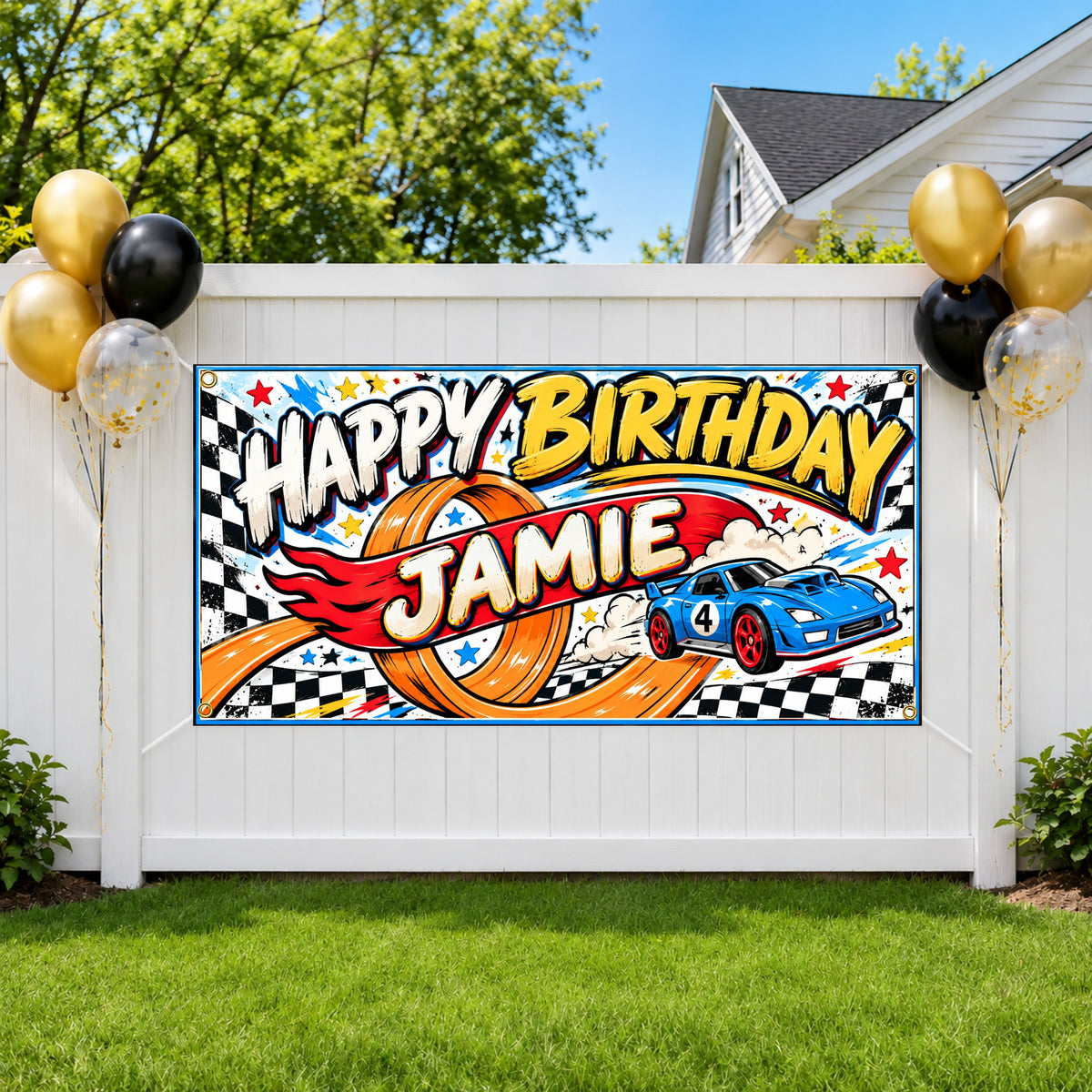 Race Car 4th Birthday Banner