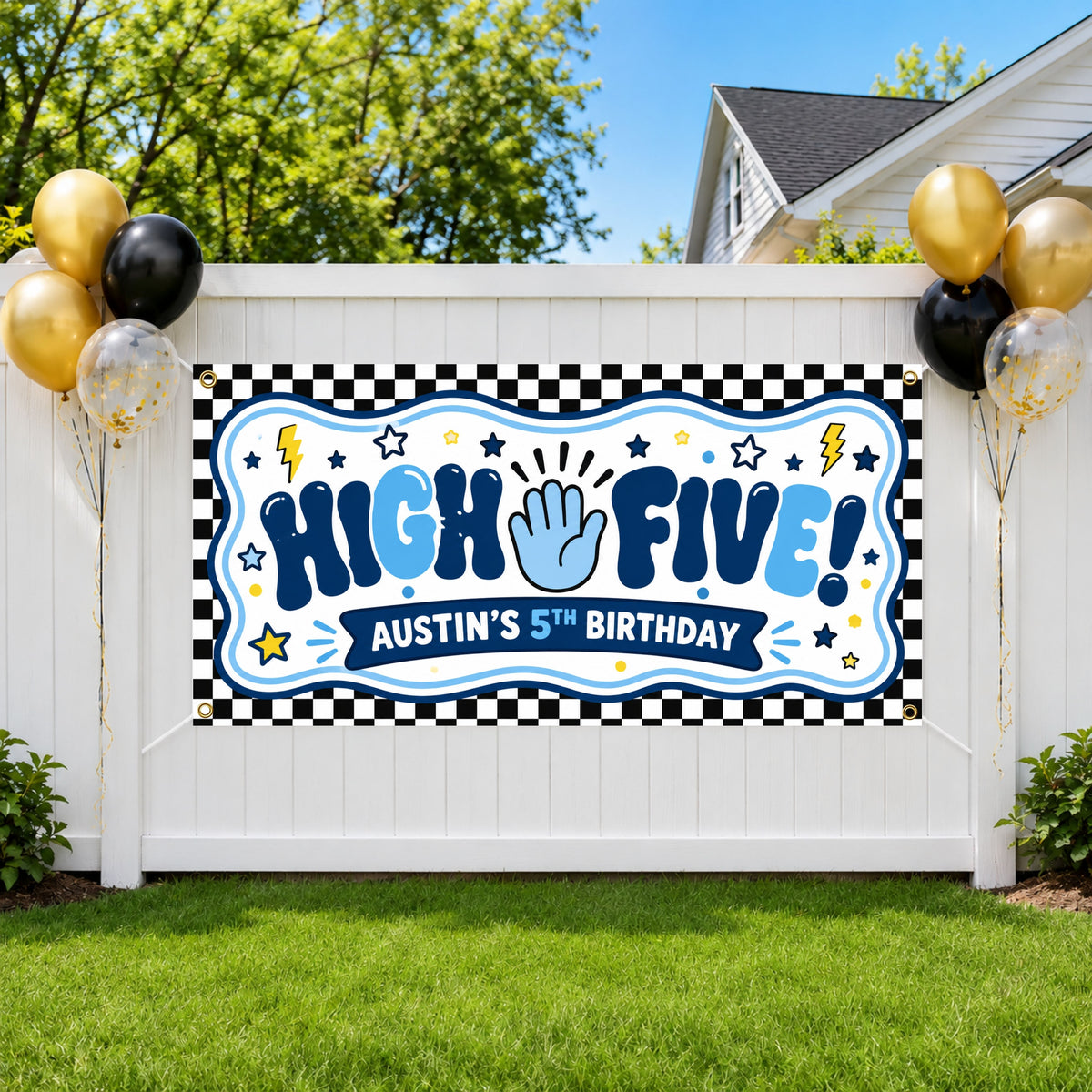Checkered 5th Birthday Banner
