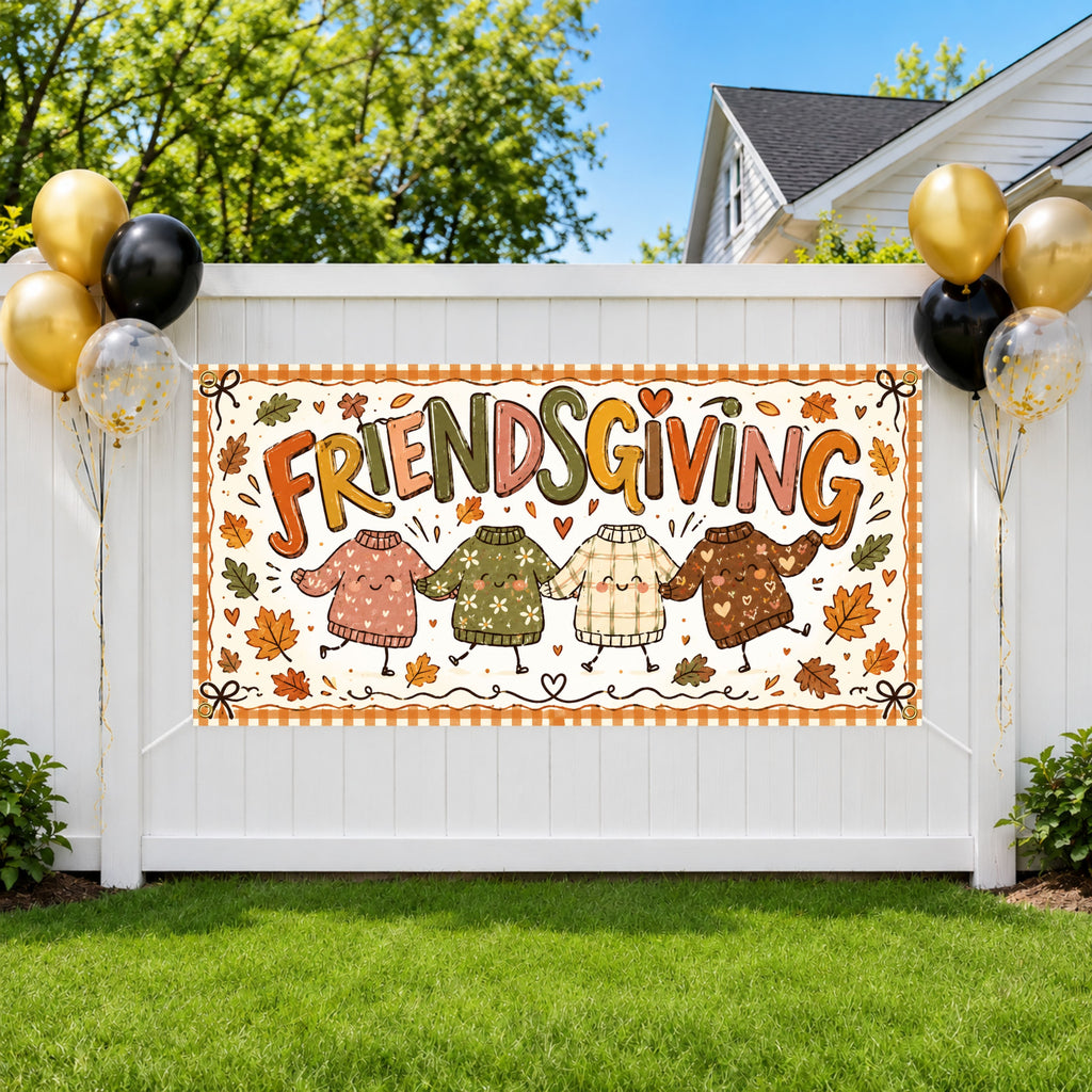 Cozy Sweaters Friendsgiving Party Banner