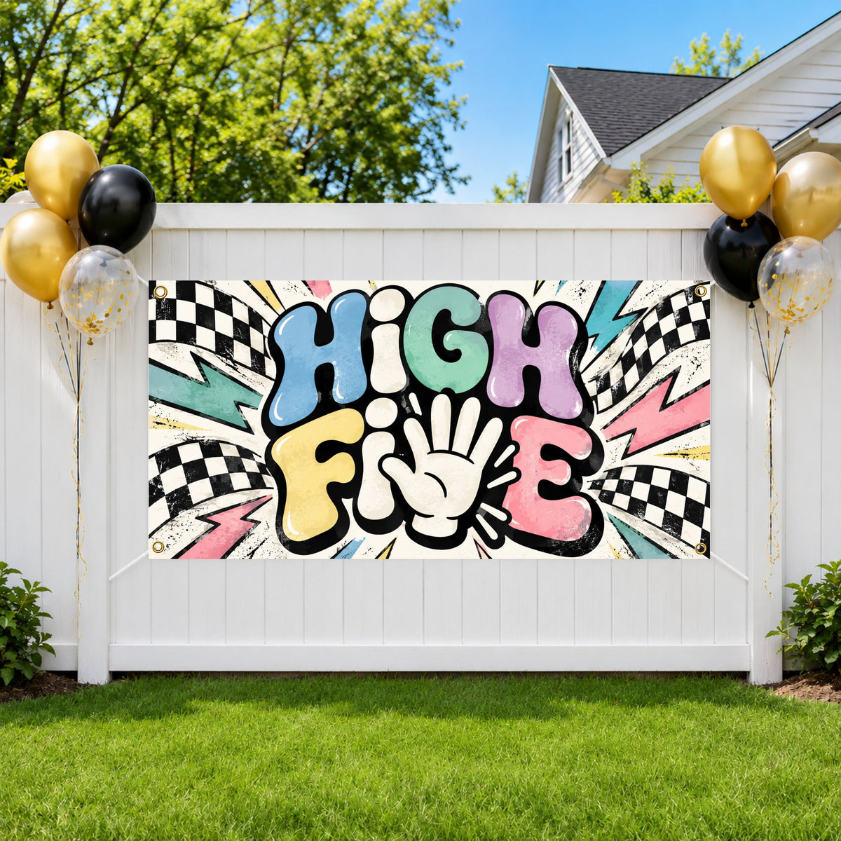 Checkered 5th Birthday Banner
