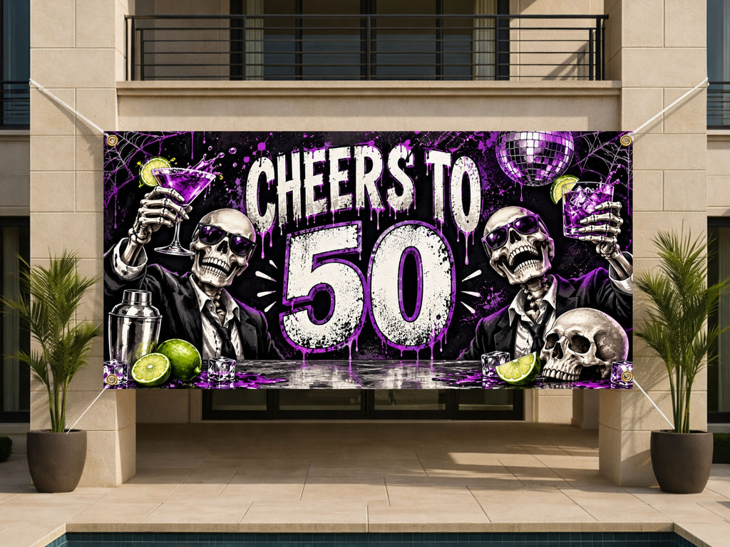 Skeleton 50th Birthday Banner