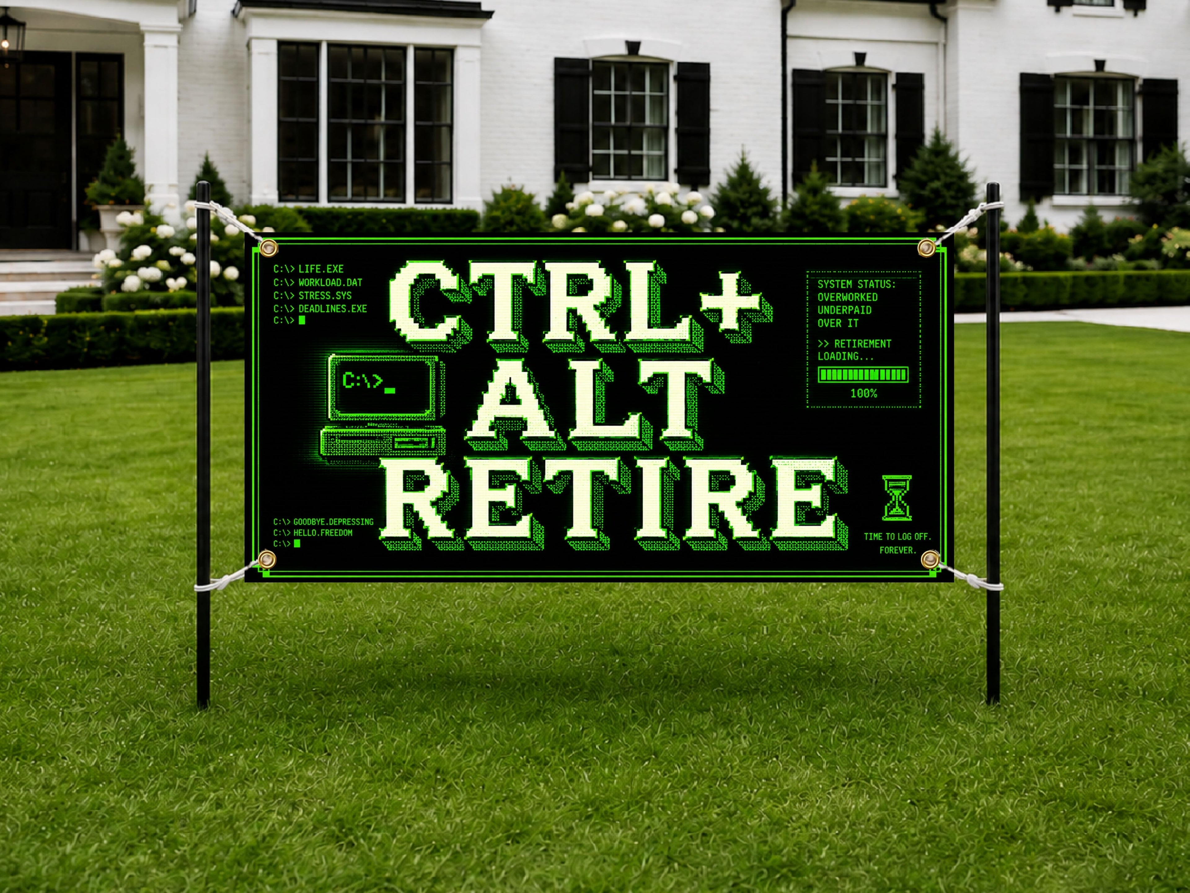 Retirement Banner, Ctrl Alt Retire Party Backdrop, Funny Tech Sign