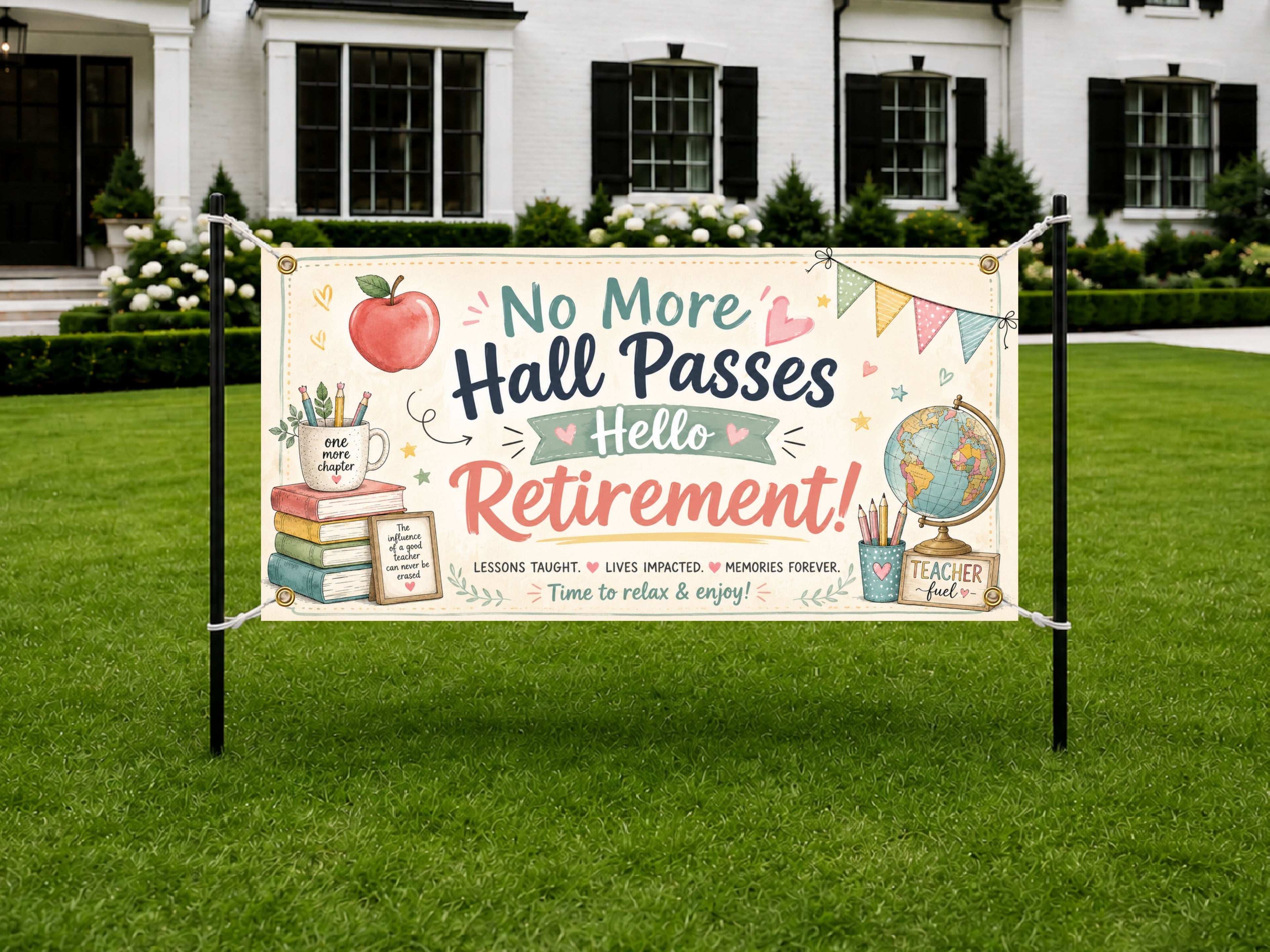 Teacher Retirement Banner, No More Hall Passes Sign, School Farewell Backdrop