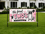 Funny 2nd Birthday Banner, Feral Twos Party Sign, Girls Photo Backdrop