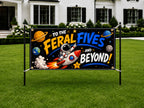 5th Birthday Banner, Feral Fives Party Backdrop, Space Birthday Sign