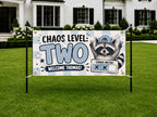 Chaos Level Two Birthday Banner, Funny Raccoon 2nd Birthday Party Decoration