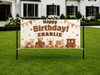3rd Birthday Banner, Wooden Train Party Sign, Personalized Kids Birthday Banner