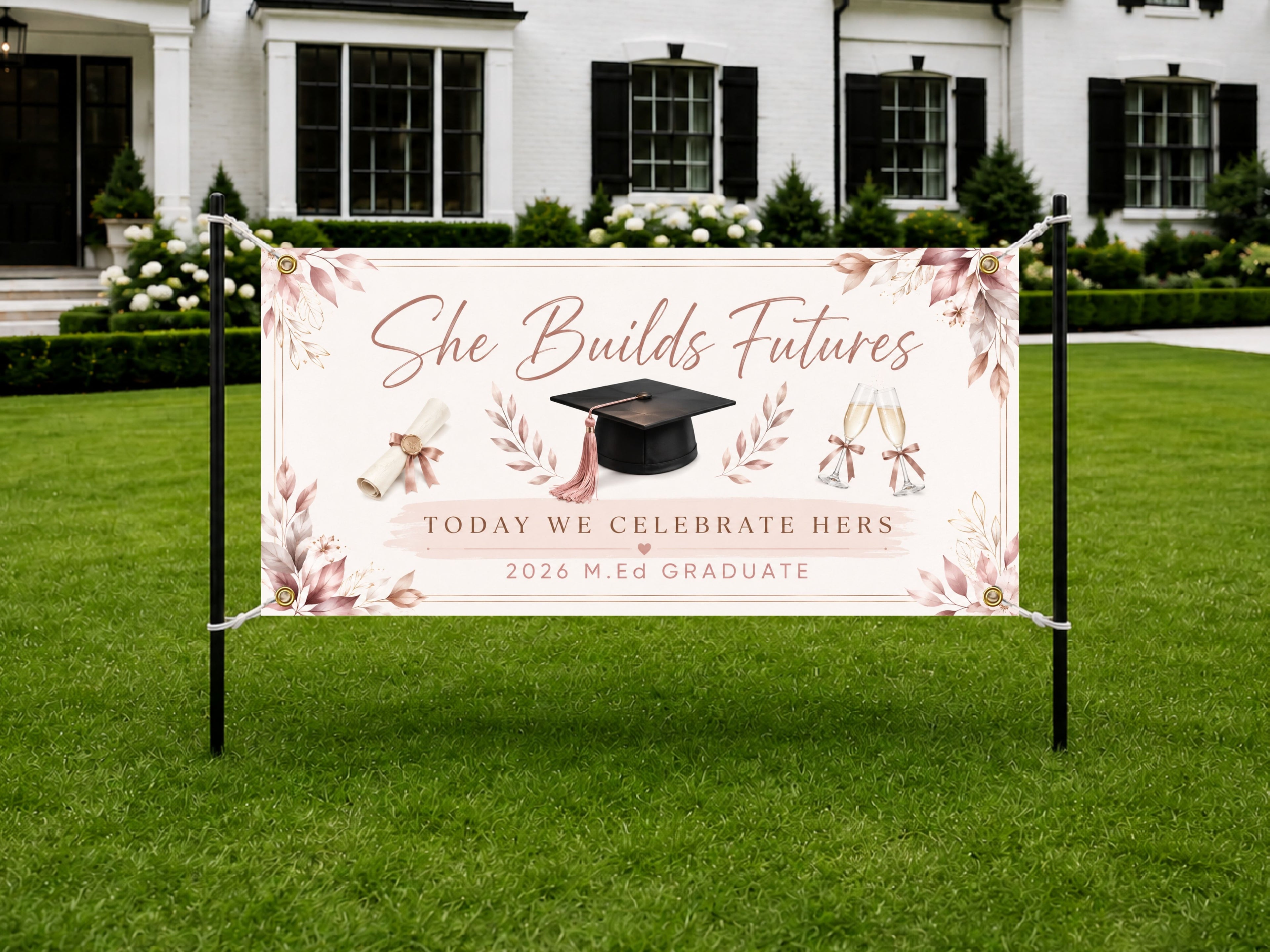Masters Graduation Banner, MEd Grad Party Sign, Teacher Graduation Backdrop