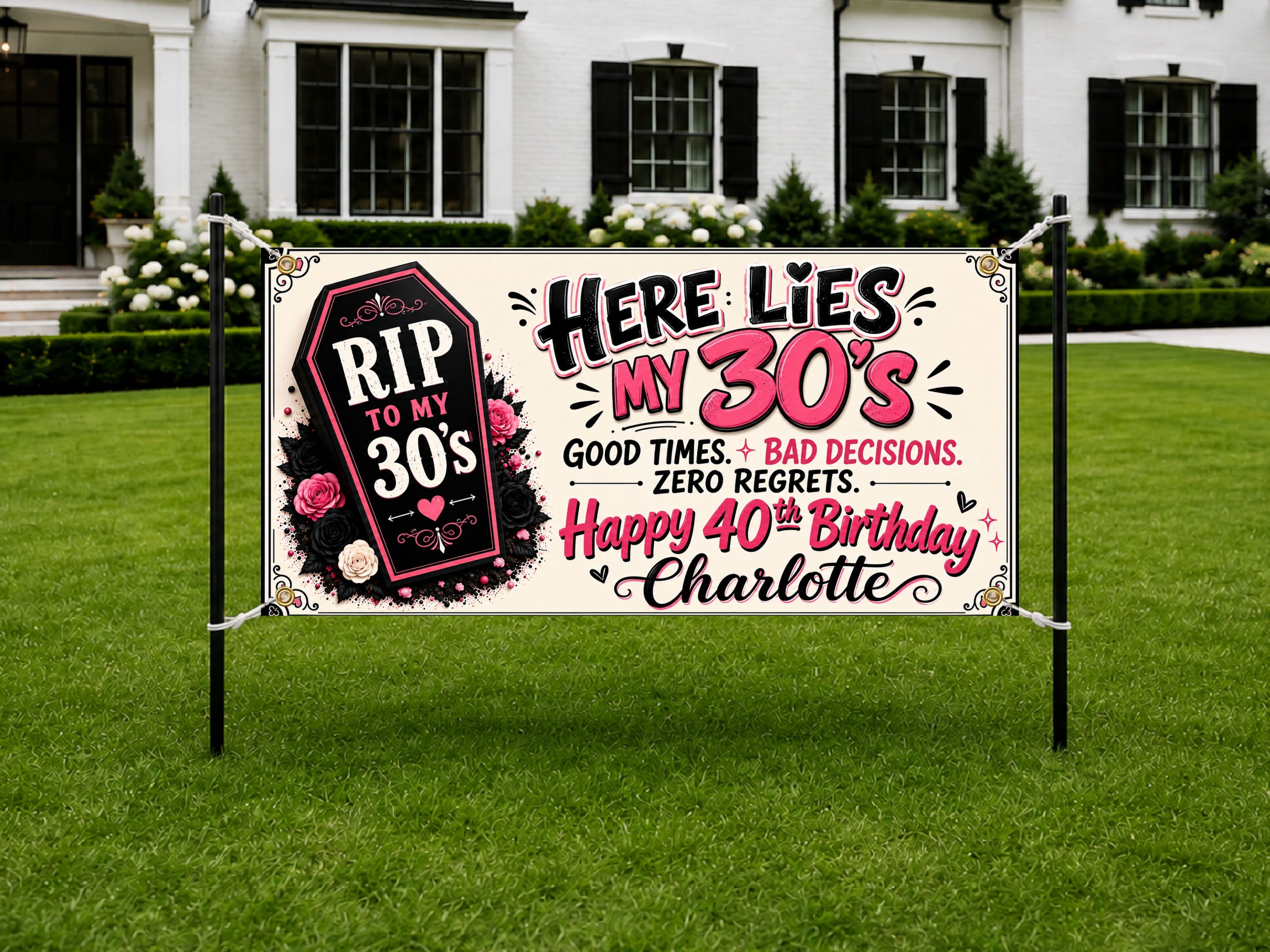 40th Birthday Banner, RIP 30s Party Sign, Gothic Photo Backdrop